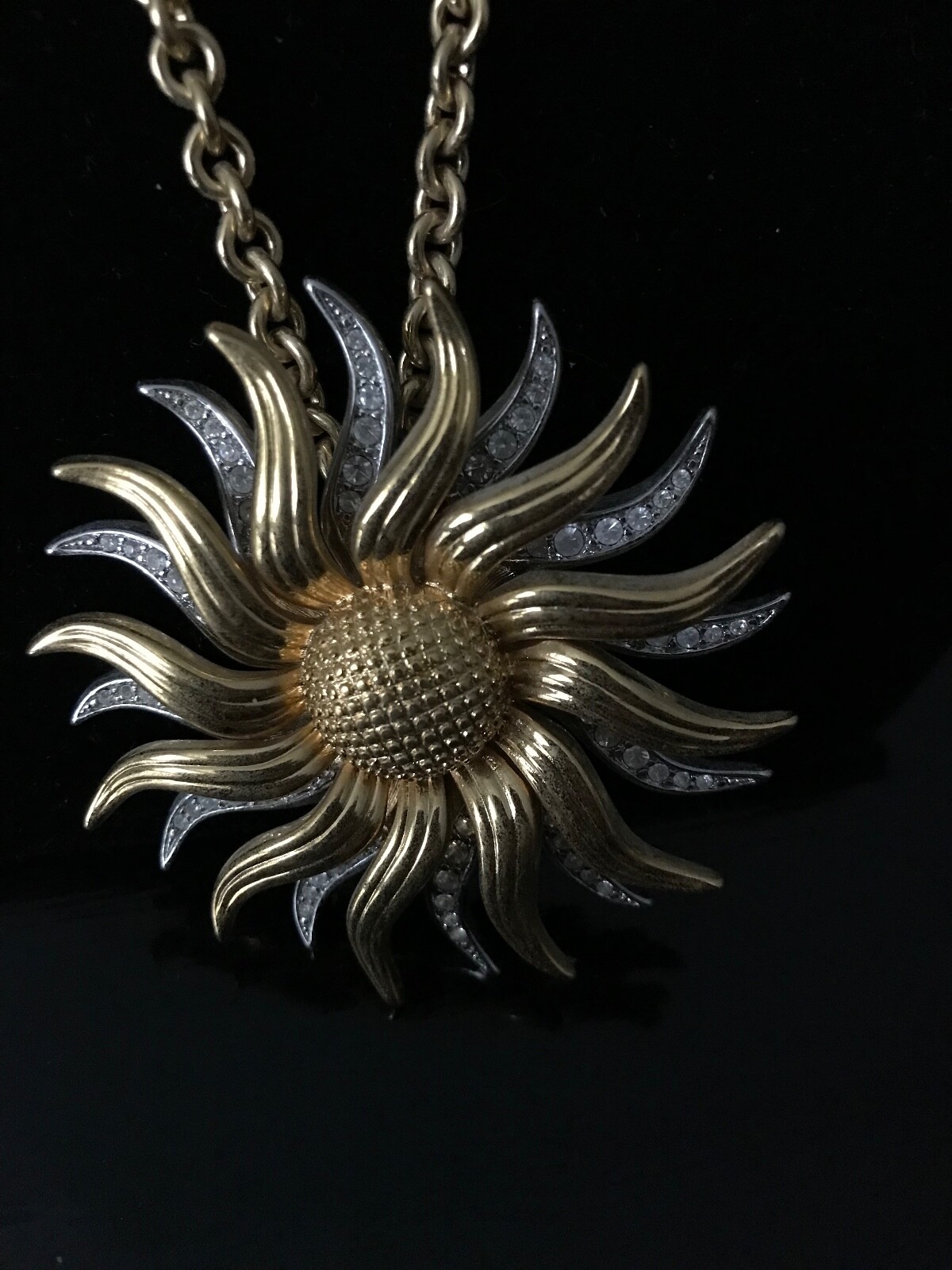 Vintage Kenneth Jay Lane Necklace 28″ Unclasped with Sun Pendant/Brooch- Signed