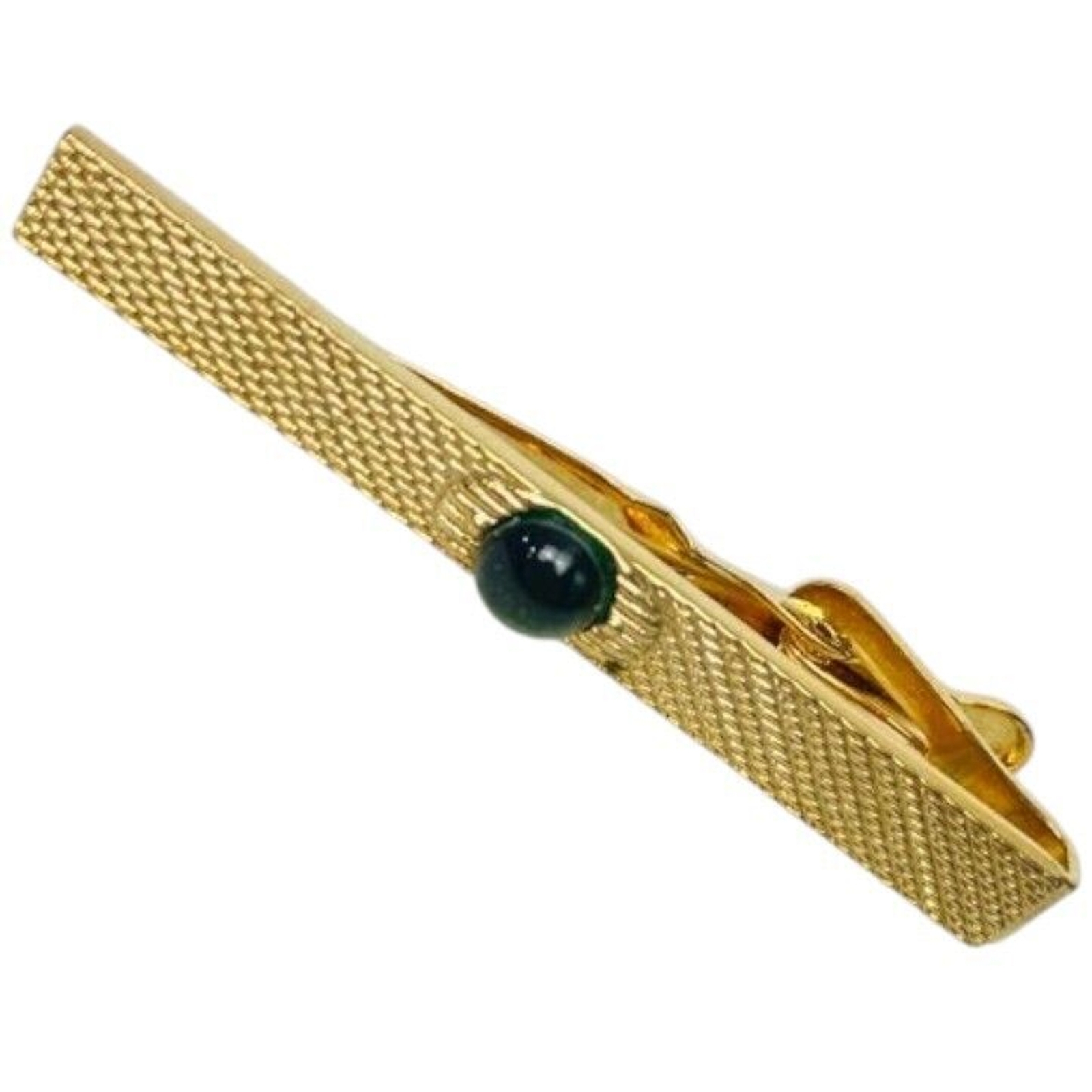 SWANK Green Cabochon Wraparound Mesh Fold over Cuff Links & Tie Clip Vintage