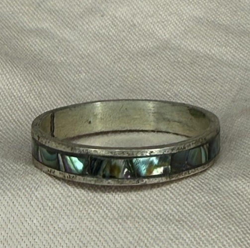 Vintage Abalone Shell Inlay Ring Band Boho Estate Jewelry Size 8
