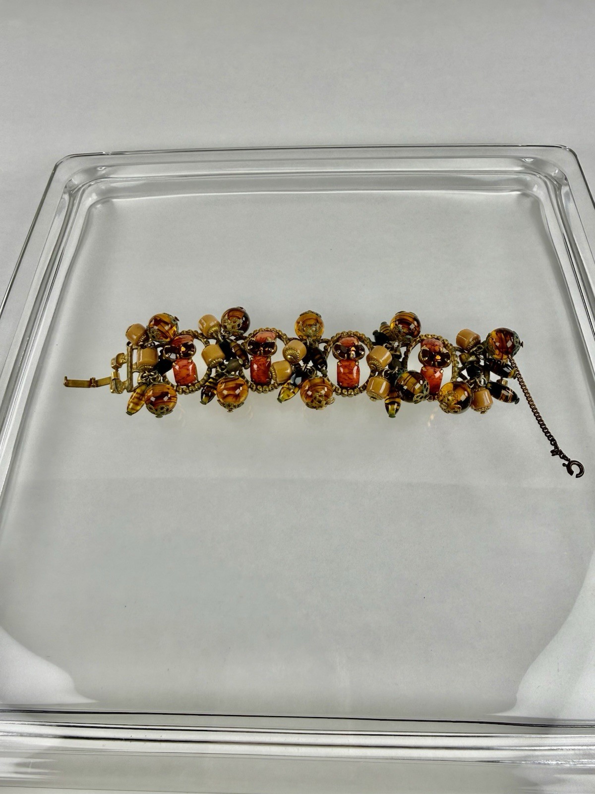 Vtg Cha Cha Beaded Bracelet Expansion Band Burgundy, Red & Silver Tone 6”