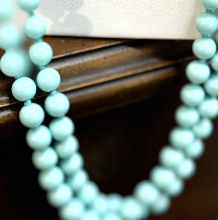 Vintage Hand Knotted Green Blue Two Tone Extra Long No Clasp Layering Necklace