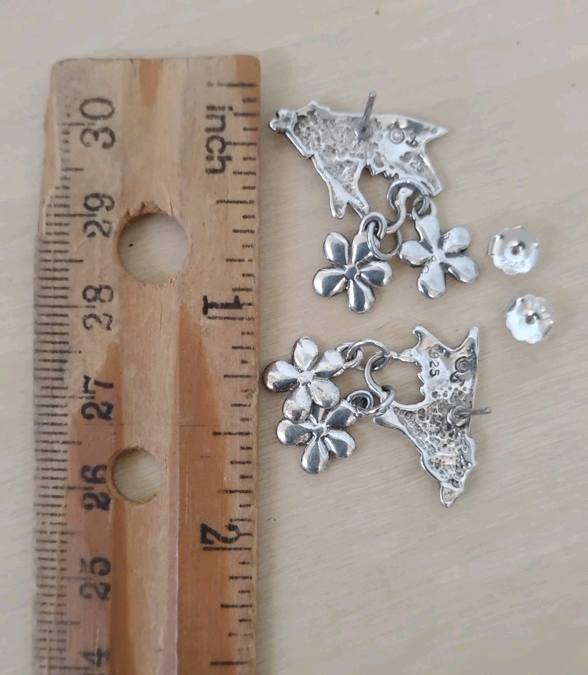 Vintage Shube Dakota West 925 Sterling Silver Cow Flower Dangle Earrings