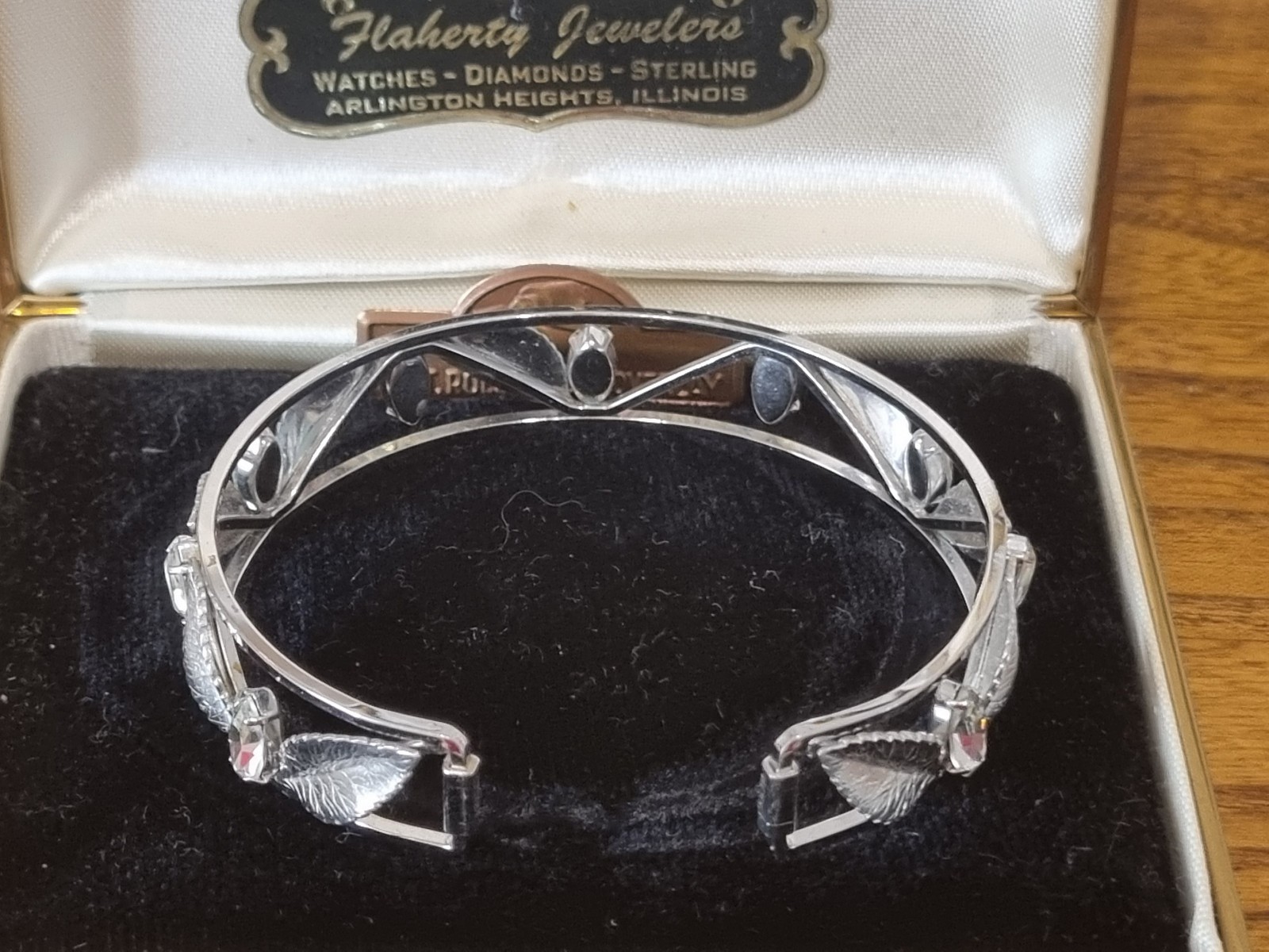 Vintage 14k White Gold Fill Crystal Cuff Bangle Wedding Bride See Video USA made