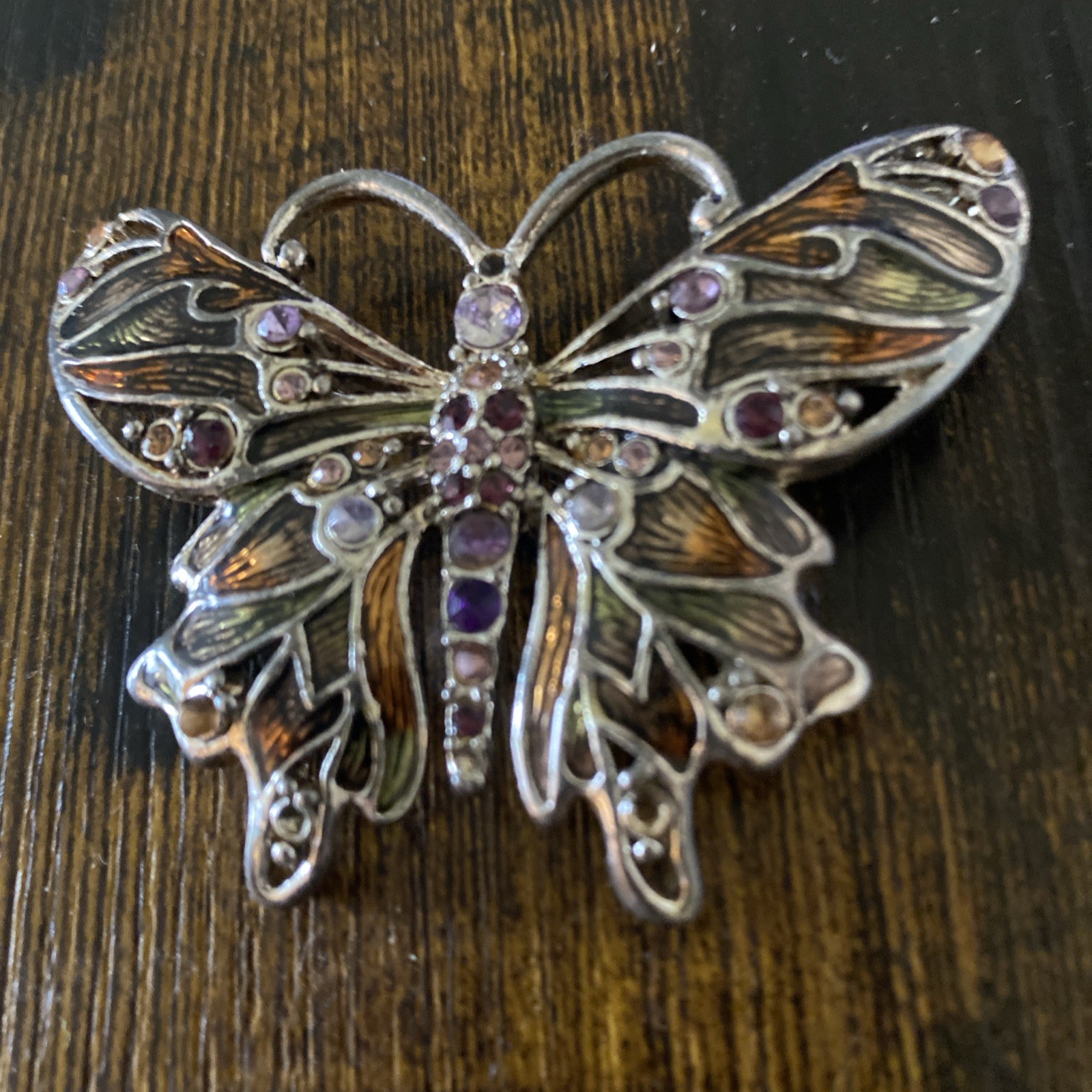 Monet Butterfly Brooch Vtg Pin Stones As Is ! Not Sure In Sny Stone Missing