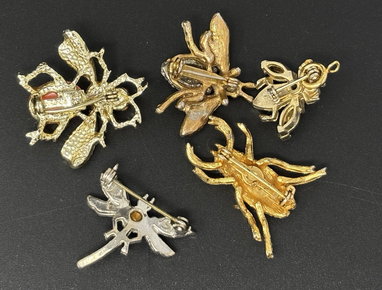 Vintage Estate Mixed Bug Insect Scatter Pin Brooch Lot Figural Rhinestone
