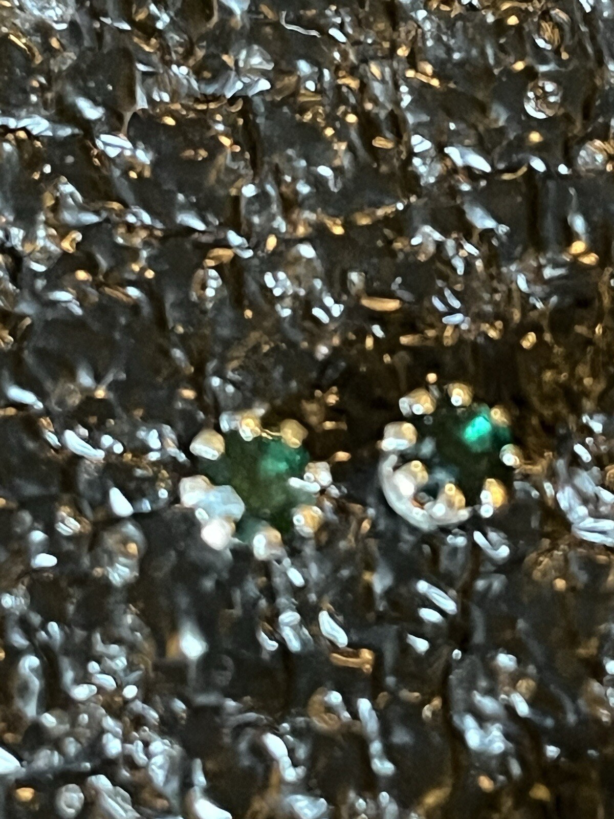 Pierced Earrings. Unknown Metal And Or Stones Dark Green Stone.