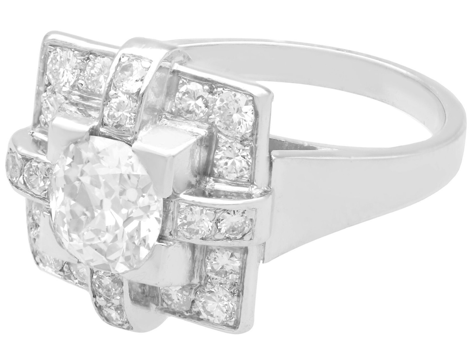 Vintage French 1.53 Ct Diamond and Platinum Dress Ring Art Deco 1940 Size 6.25