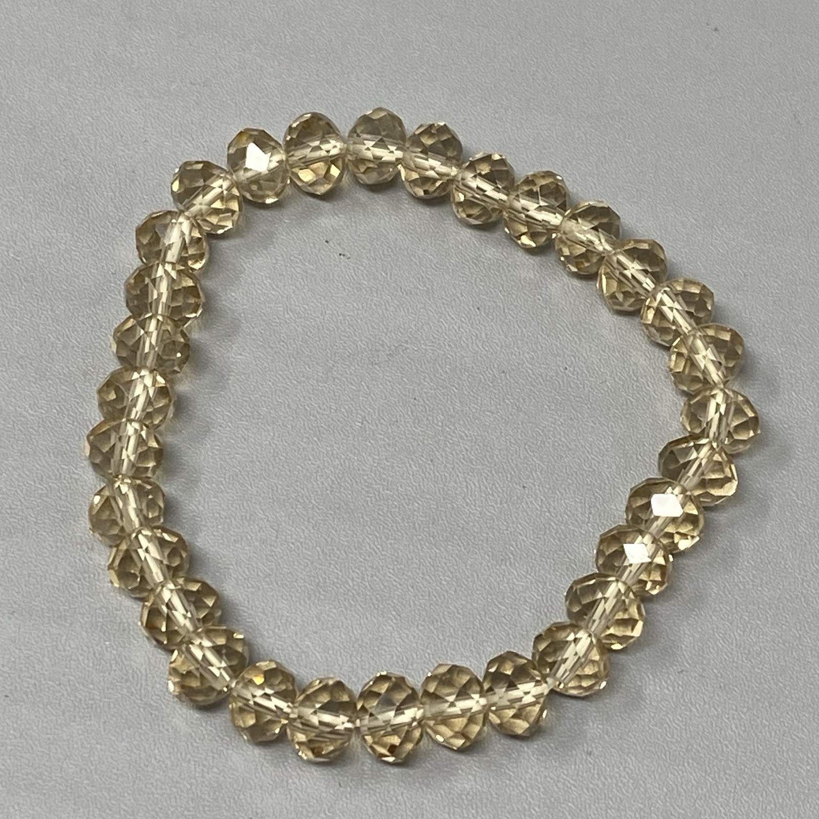Champagne Glass Beaded Bracelet Faceted Fire Polished Coated Stretch 6.25″