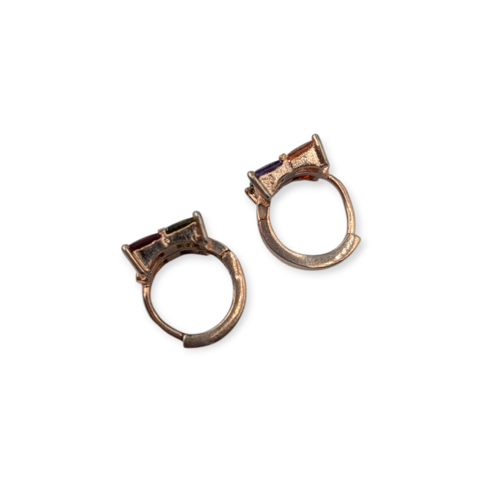 Vintage Square 18K Gold Plated & Rhinestone Lever Hoop Pierced Earrings 1 cm