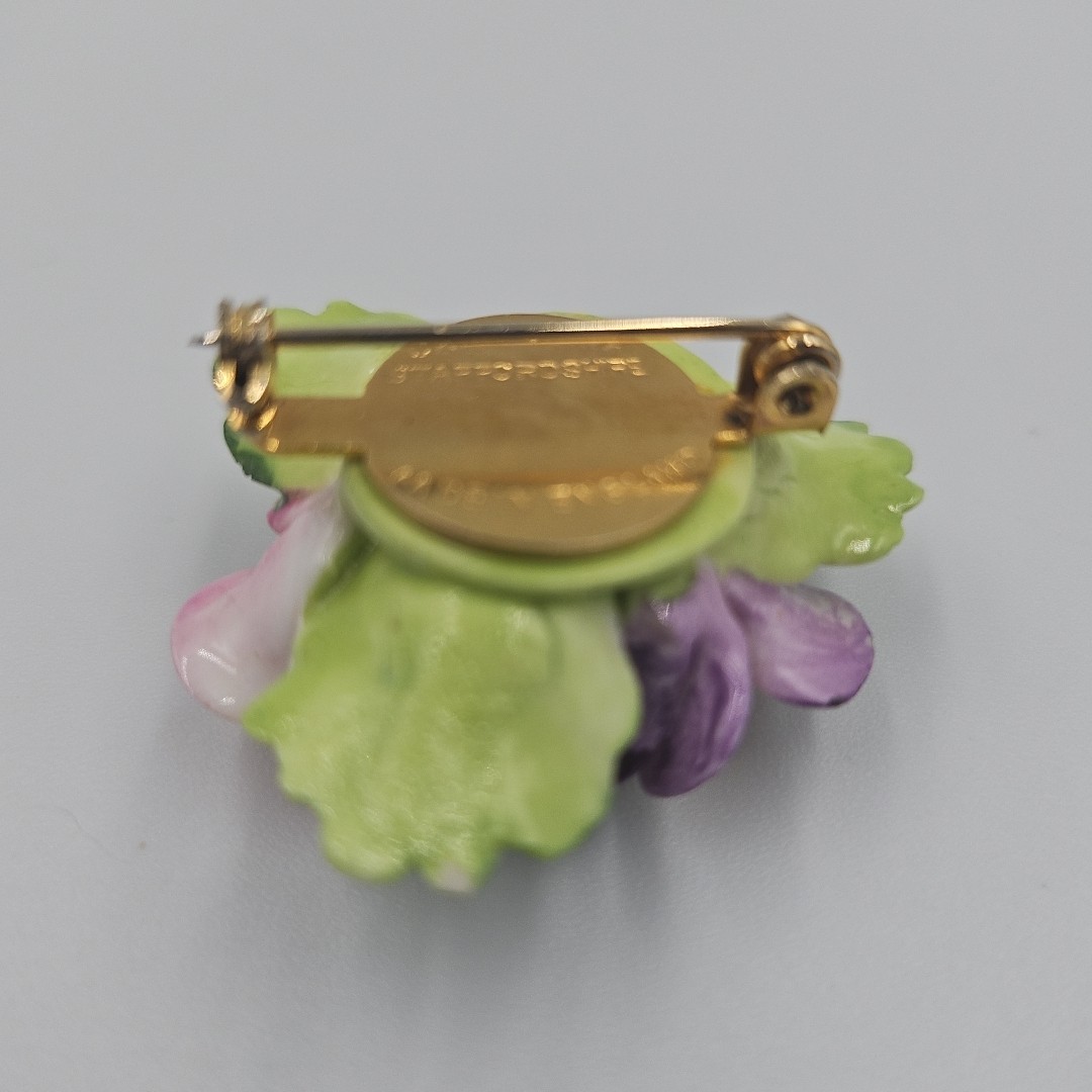 Cara China Staffordshire Pansy Purple, Pink & Yellow Brooch Pin Signed England