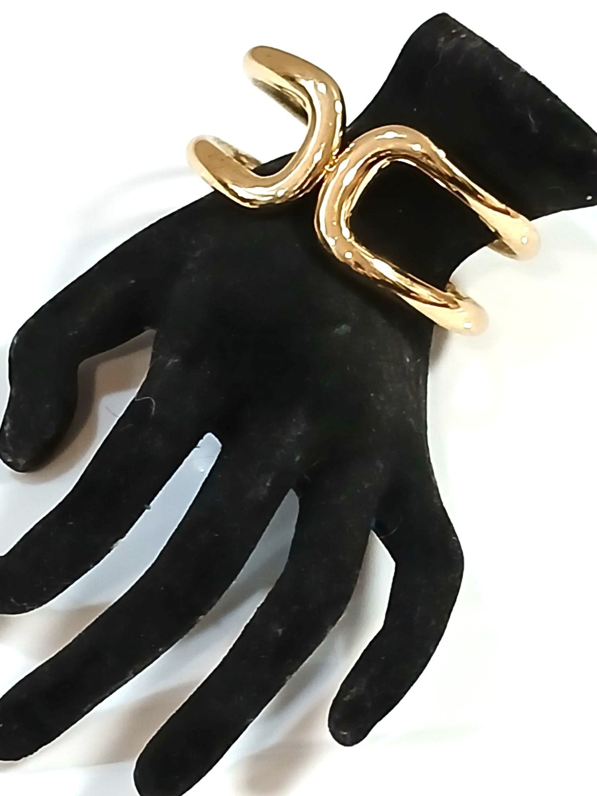 Vintage Gold-Tone Open Cuff Bracelet With Abstract Design & Hinged Closure