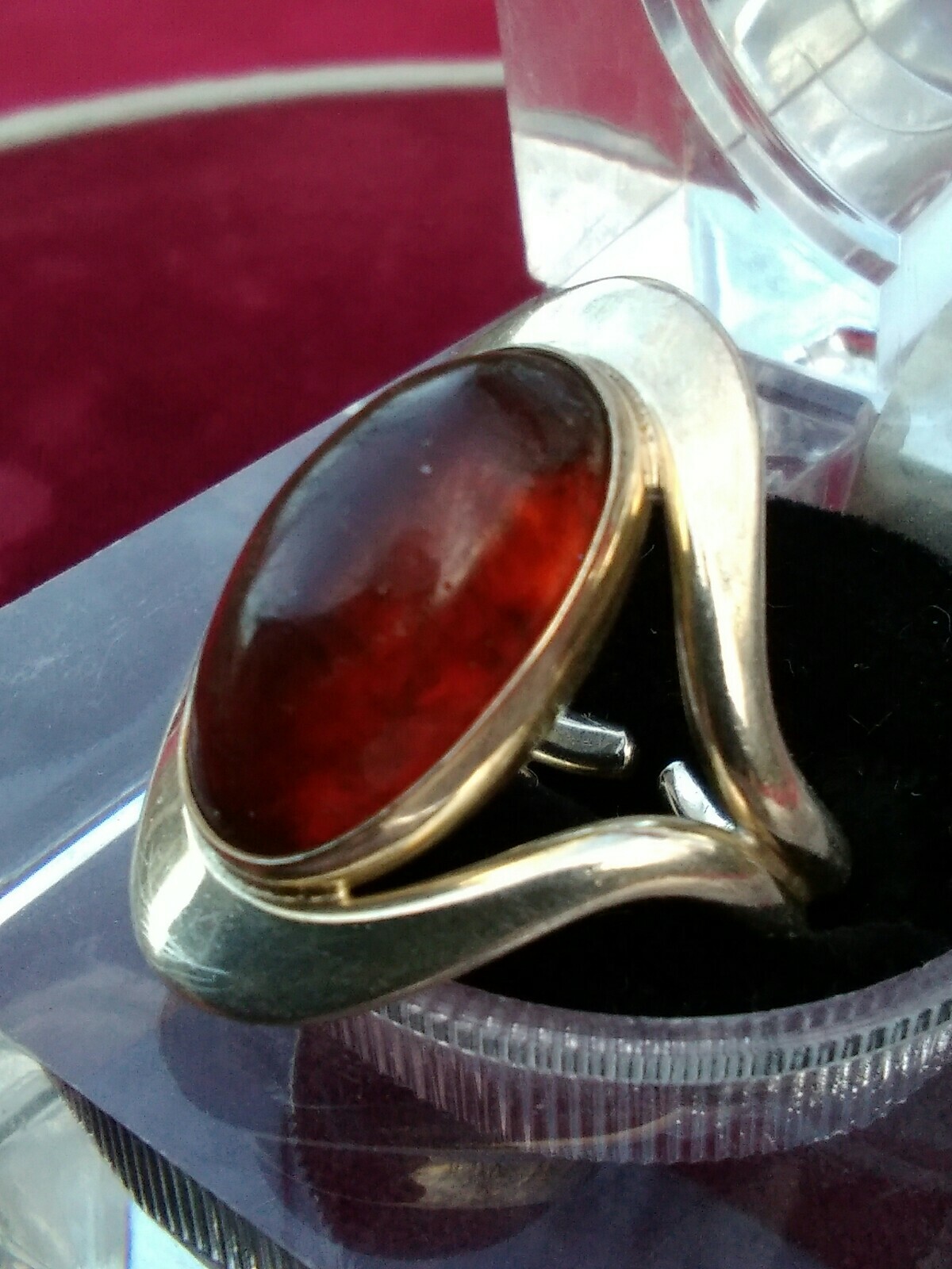 Vintage NEILS ERIK FROM 925 Sterling Modernist Amber Ring Size 6 Denmark