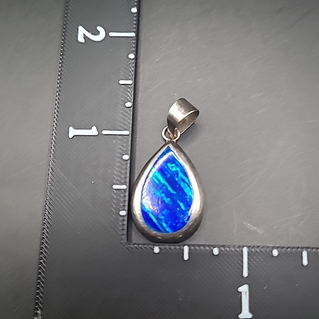 Vintage Mexico Sterling Silver Blue Opal Inlay Pendant Earring Set Blue