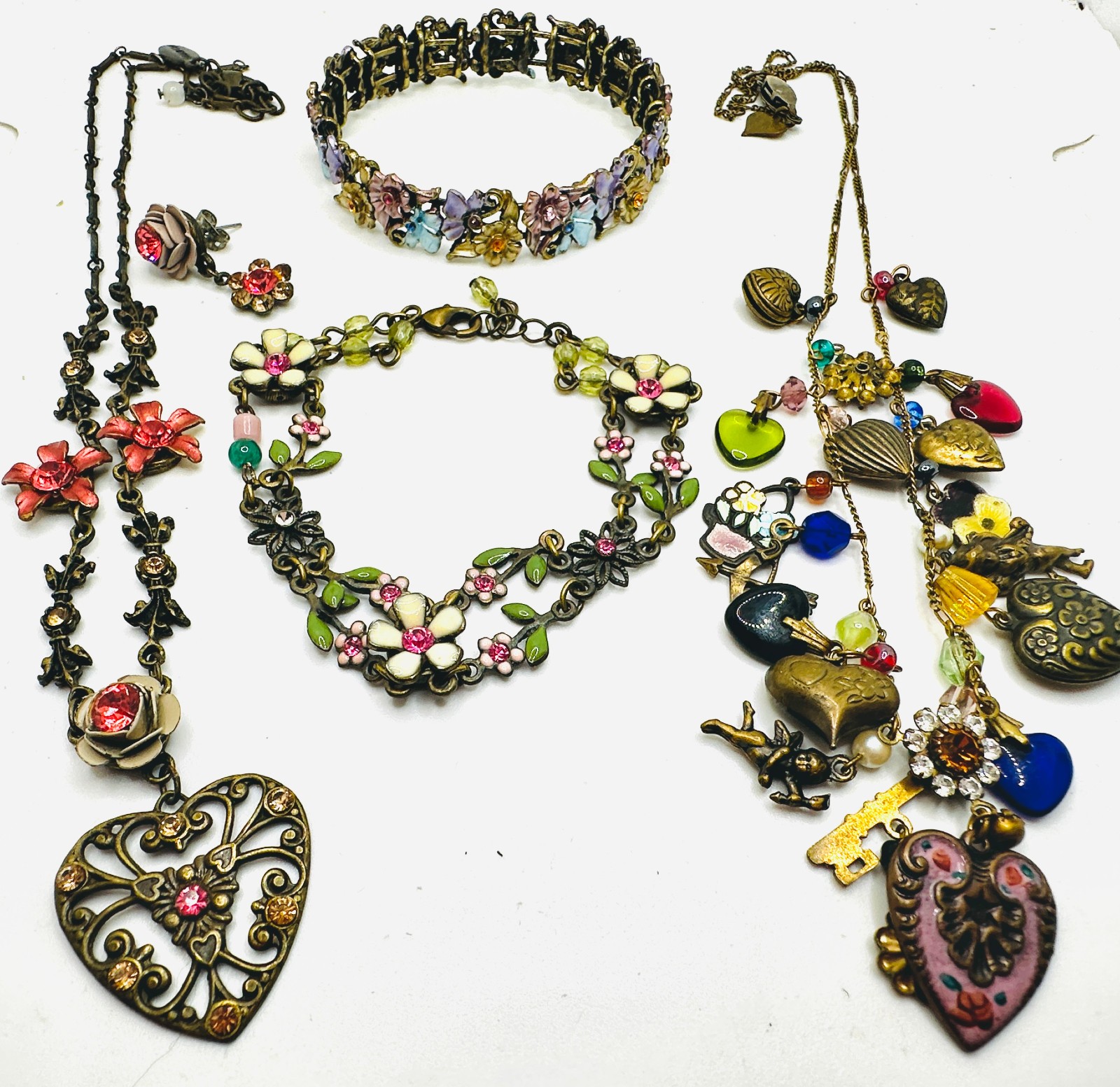 Lot Superb Vtg Glass Works Studio Heart Necklace + Belladonna + Avon Bracelet +