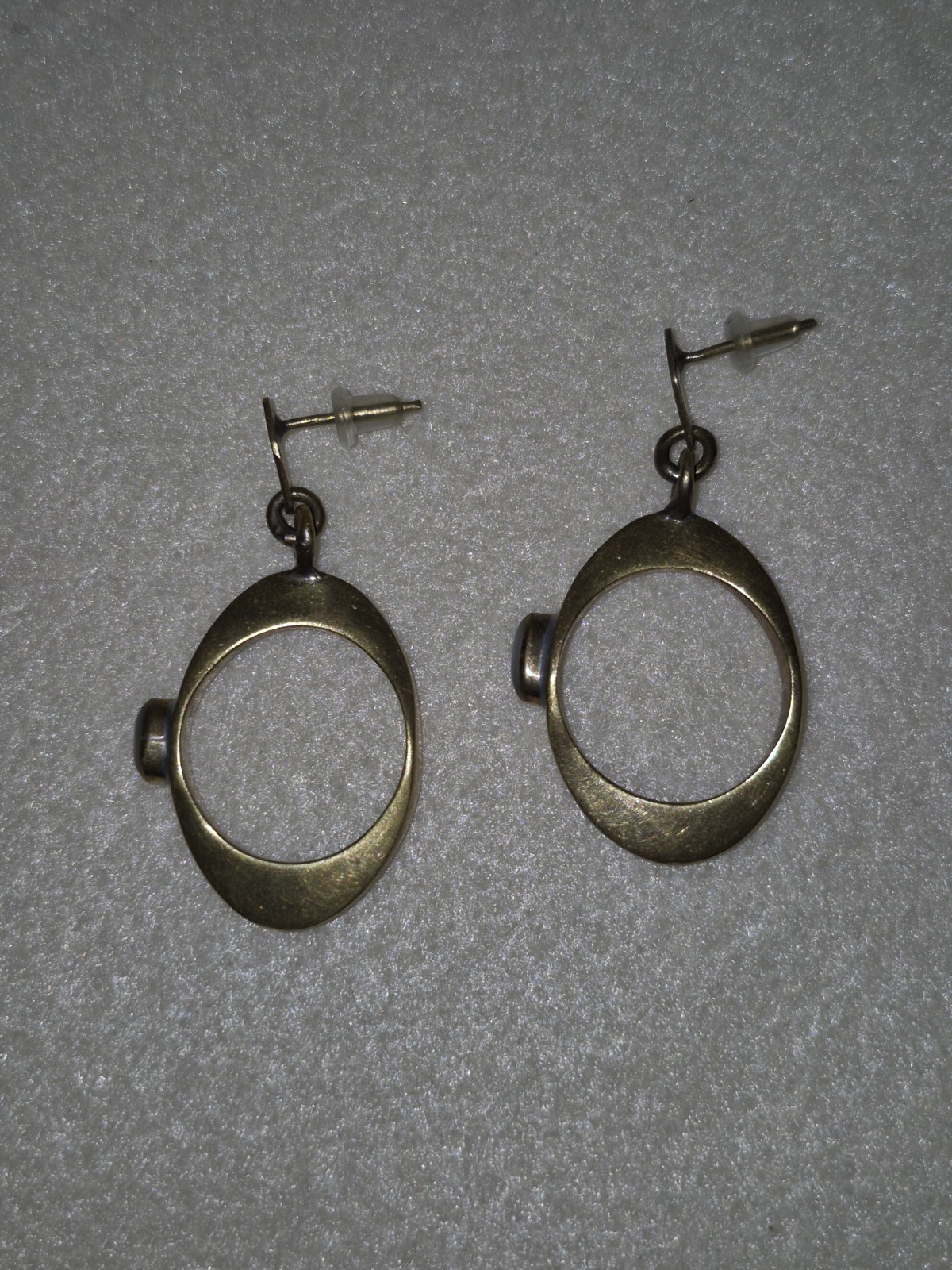 Vintage Brass Drop Earrings with Mother Of Pearl Oval Cabochon Stone