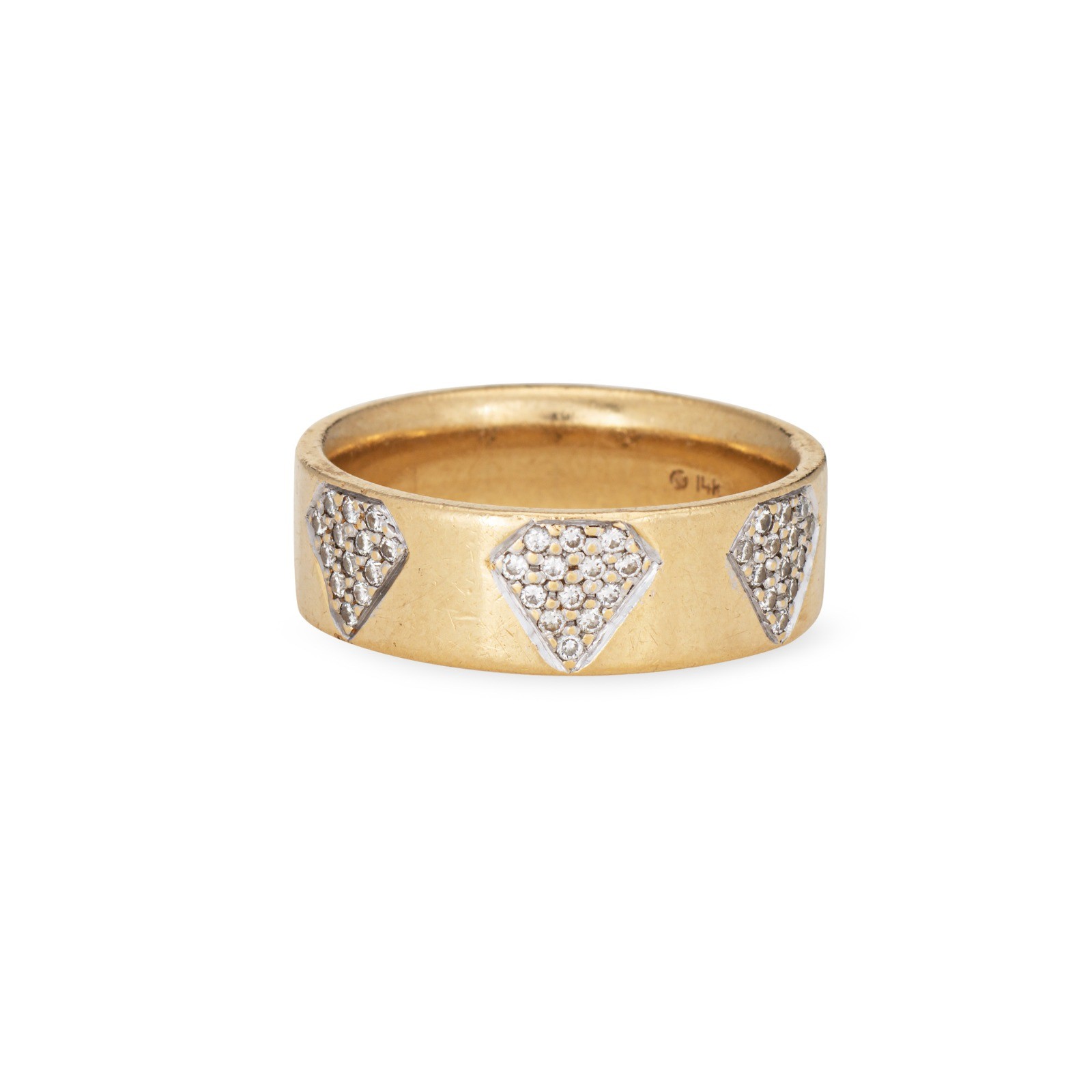 Diamond Cutout Band Sz 8.75 Ring Vintage 14k Yellow Gold Estate Fine Jewelry