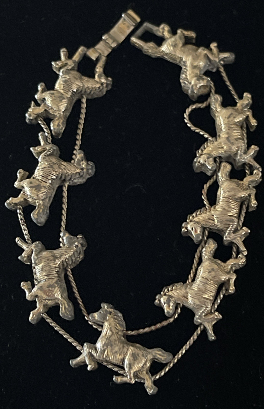 Vintage Cantering Horses Slide Bracelet – Solver Tone Equestrian Charm Jewelry