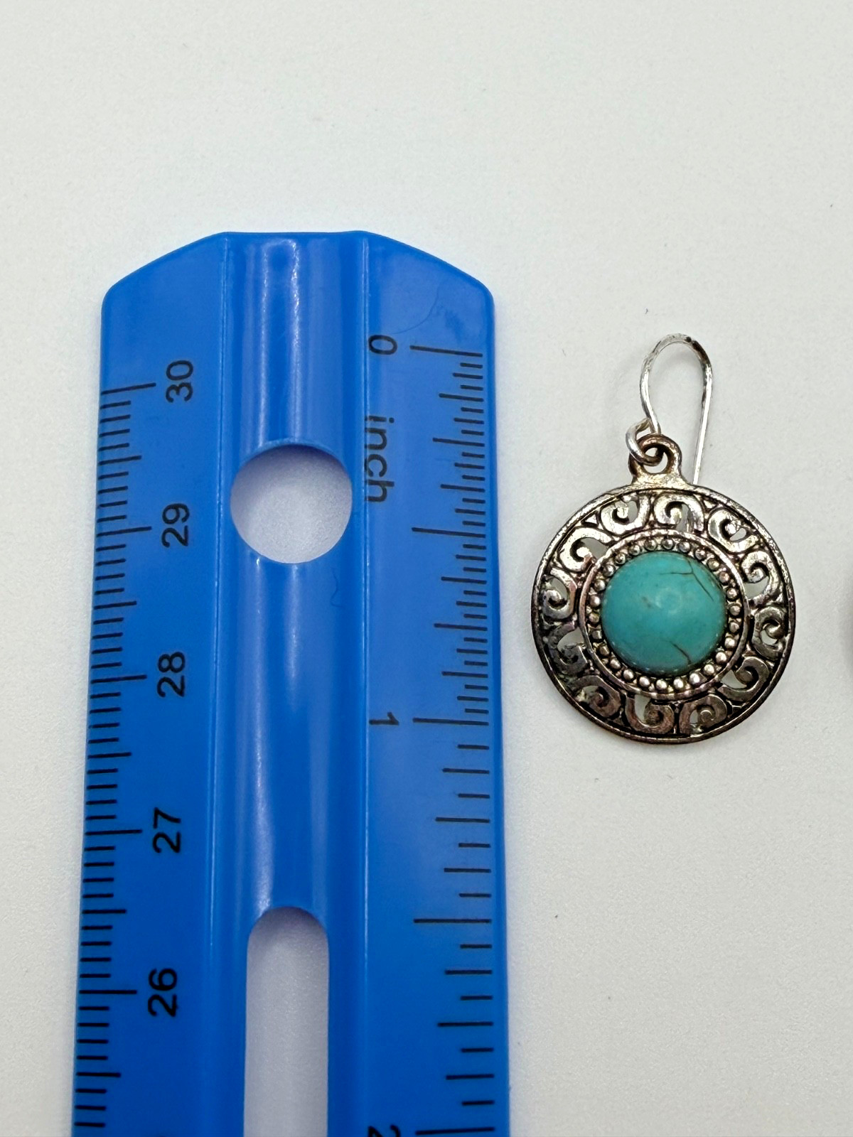 VINTAGE DANGLE EARRINGS TURQUOISE STONES W/ ORNATE FILIGREE METALWORK