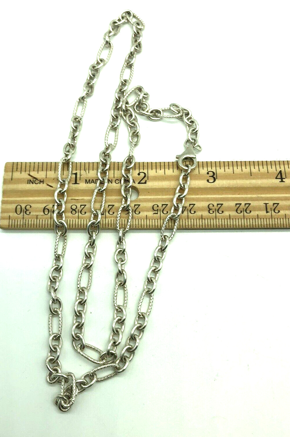 Stamped Link Chain Necklace Designer Fancy Sterling Silver 23″ Vintage