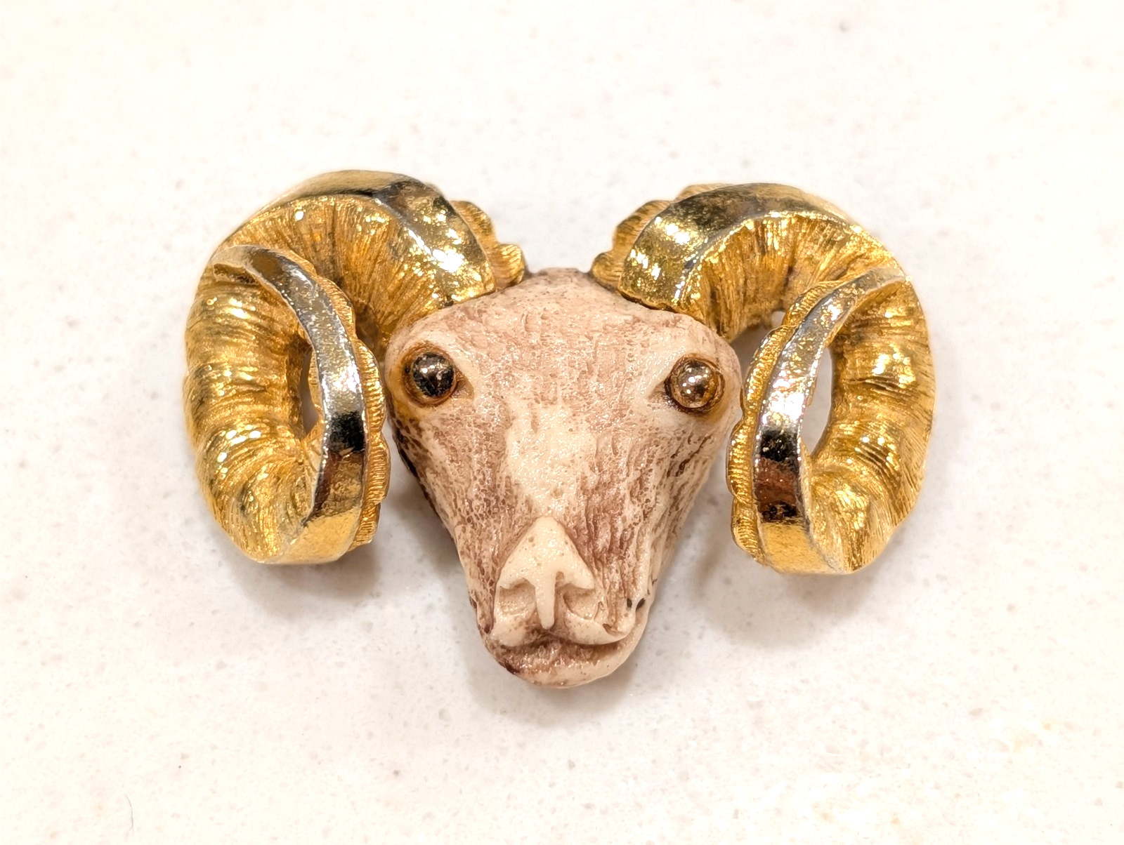 Vintage Signed Razza Zodiac Series Gold Tone Ram Head Aries Brooch Pin 2″