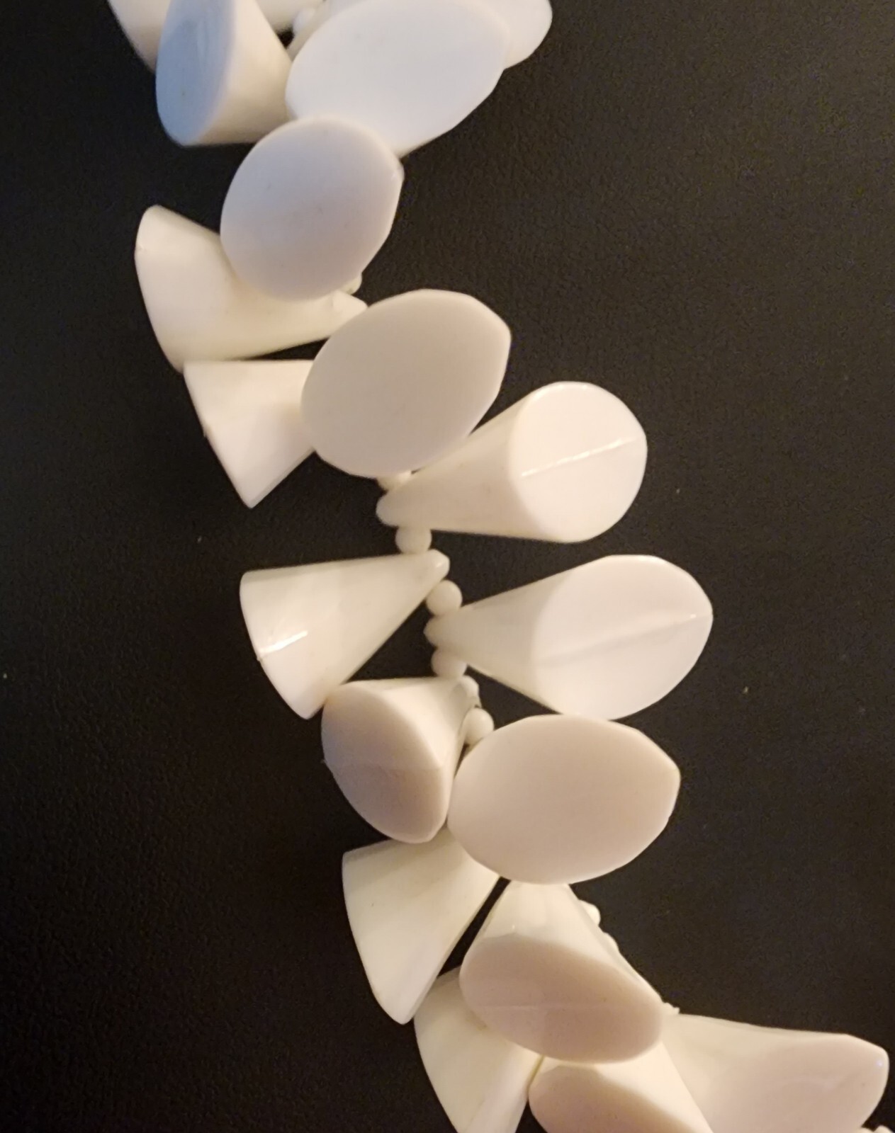 Vintage New Old Stock White Plastic Beaded Statement Necklace Made Hong Kong 24”