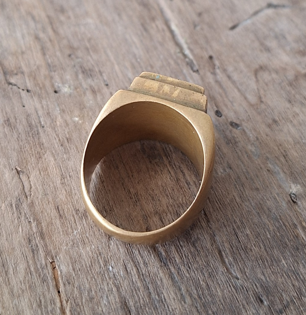 Soviet Prison Art Ring, USSR Inmate Folk Art, Plexiglass Brass Signet Ring