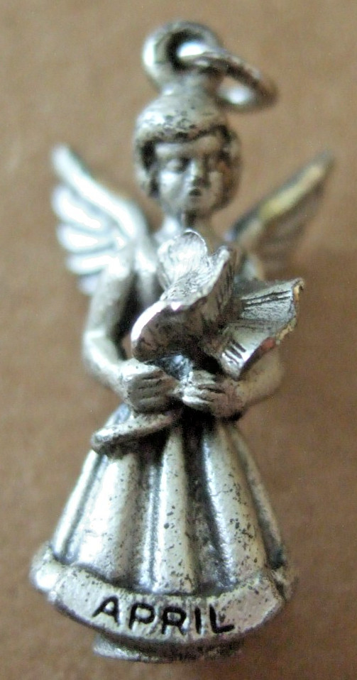 VINTAGE CREED STERLING SILVER APRIL GUARDIAN ANGEL PENDANT CHARM