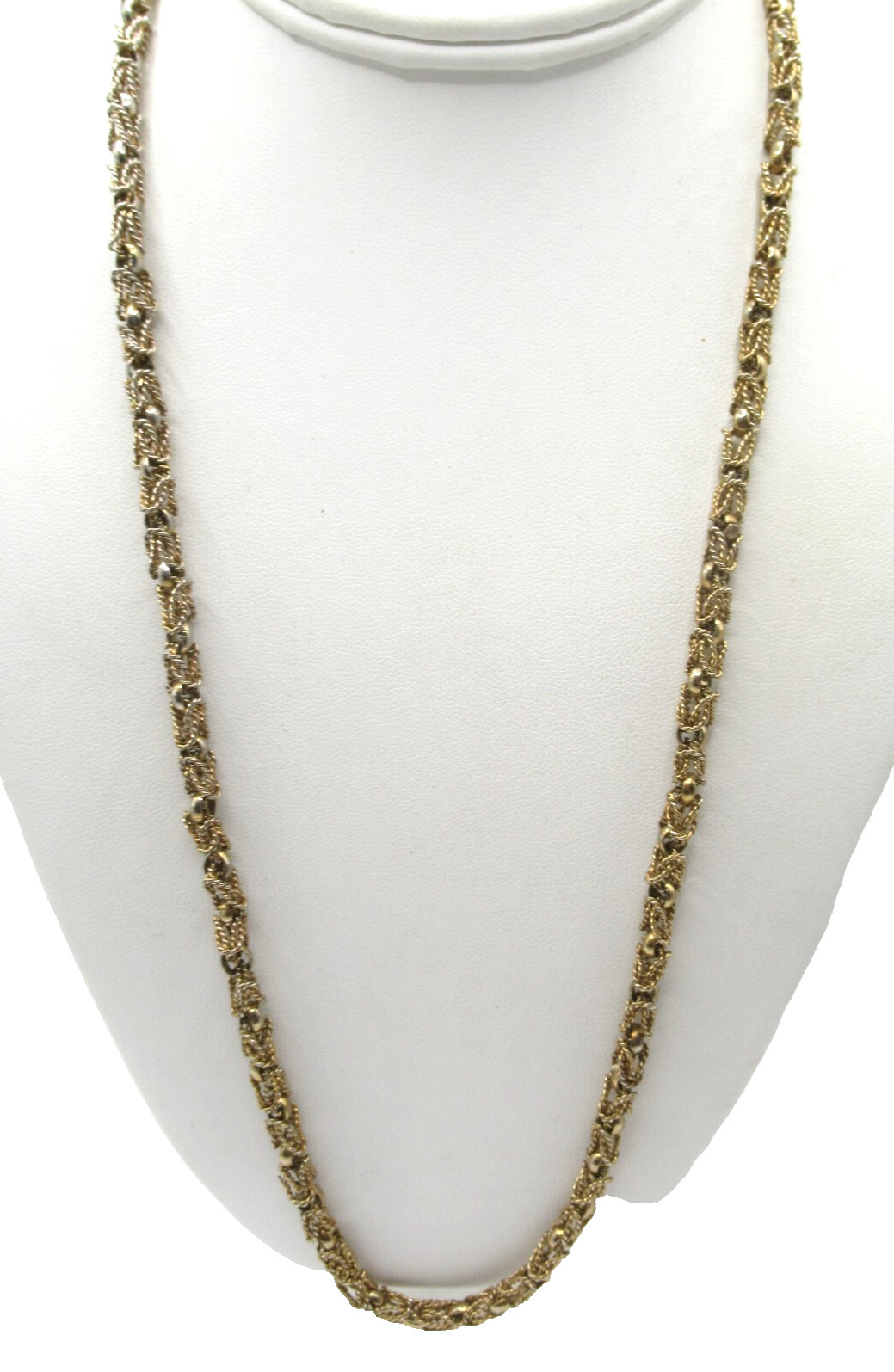 Fancy Textured “Beaded” Metal Gold Tone Long Necklace Vintage