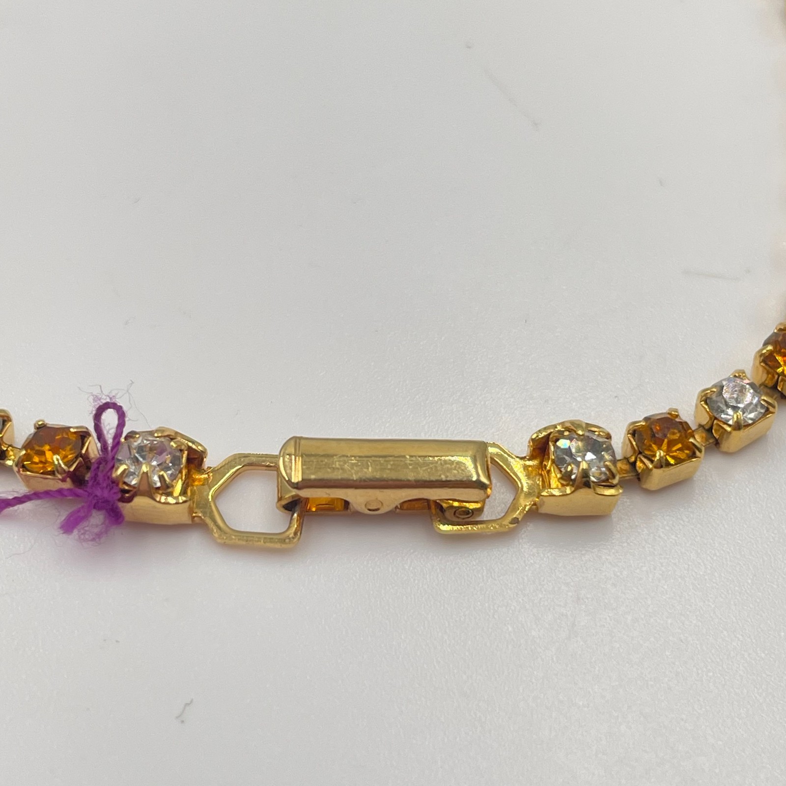 Vintage Y2K Gold Tone Amber Topaz Clear Rhinestone Alternating Tennis Bracelet