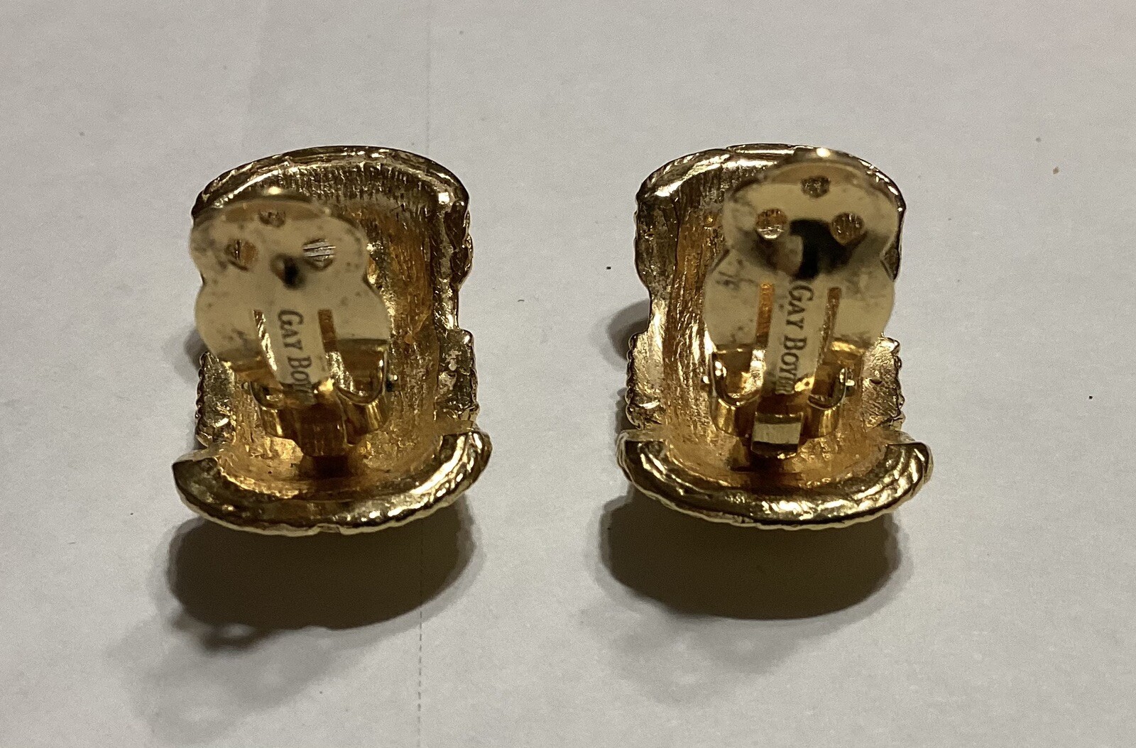Gay Boyer Gold Tone Oval Rope Clip On Earrings Vntage Signed