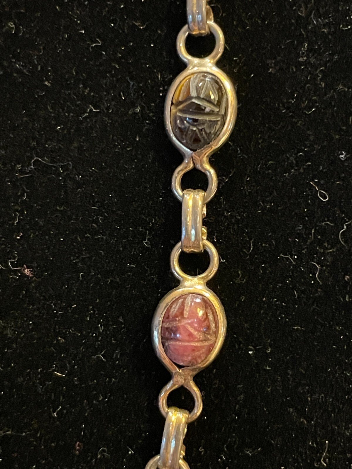 Hadley Carved Stone Scarab & Yellow Gold-Filled Women’s 1960s Vintage Bracelet