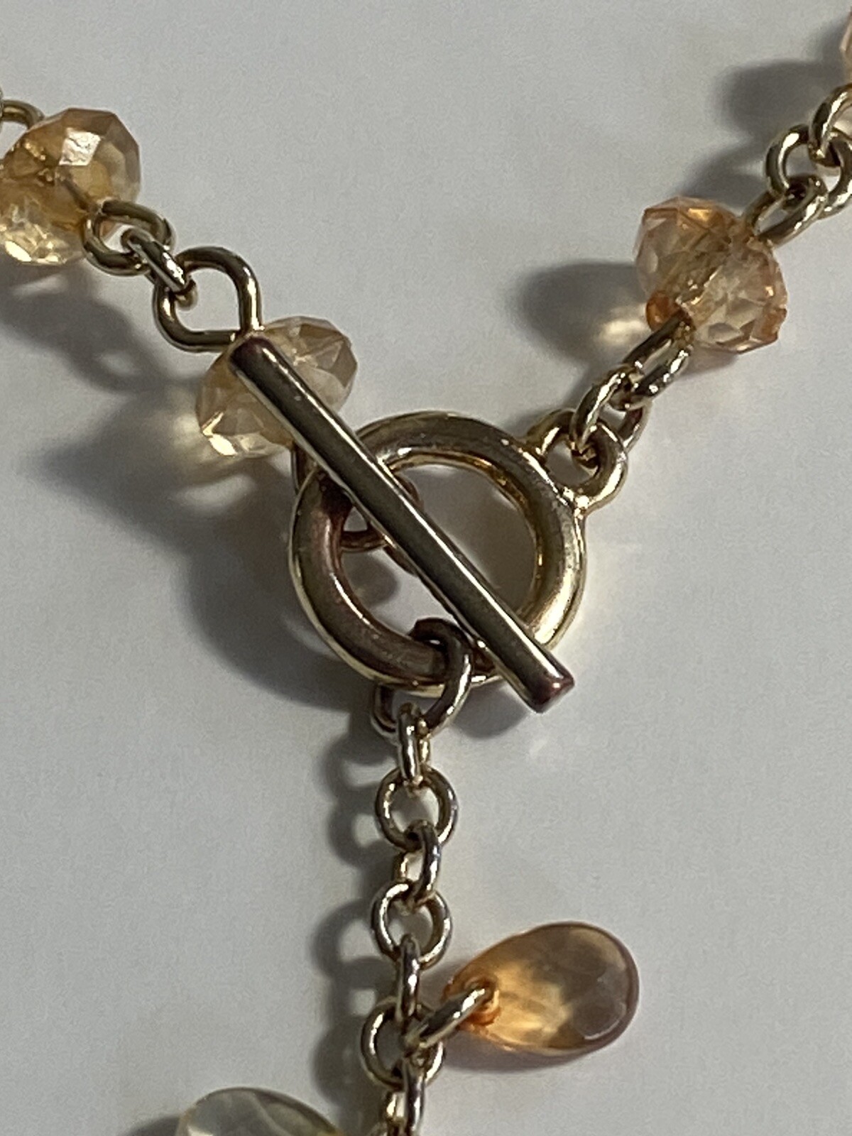 Vintage Avon Gold Tone Y-Drop Necklace Faceted Beads Toggle Closure 19”