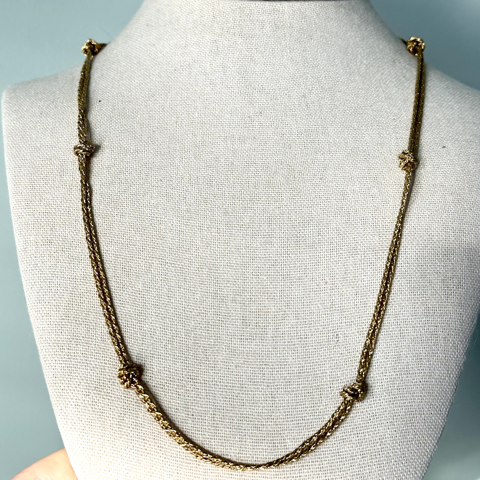 Vintage Gold Tone Rope Twist Knot Double Strand Necklace Bracelet Matching Set