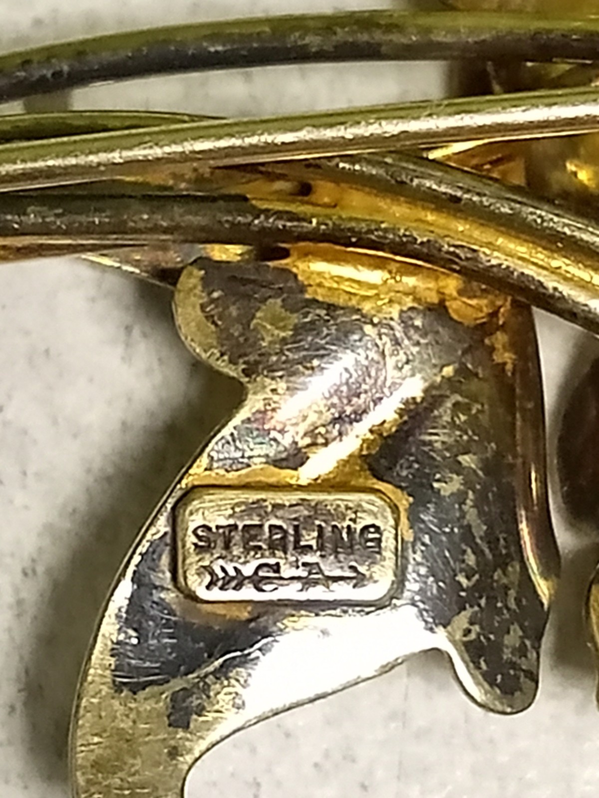 Gold Over Sterling Silver 1930’s-1950’s Broach Pin With Orange Unknown Gemstone!