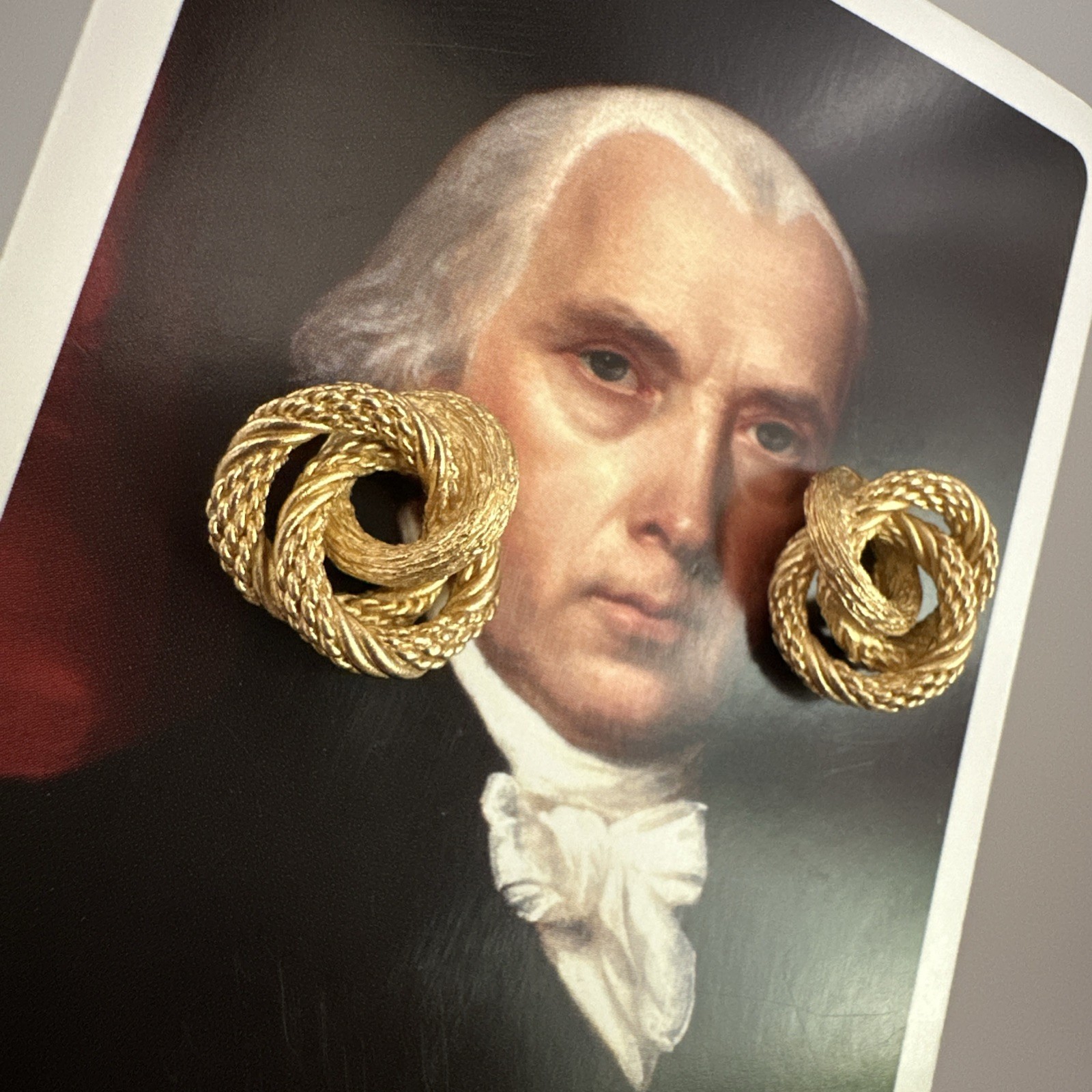Vintage Christian Dior Stamped Gold Tone Rope Knot Twist Earrings w/ Post Back