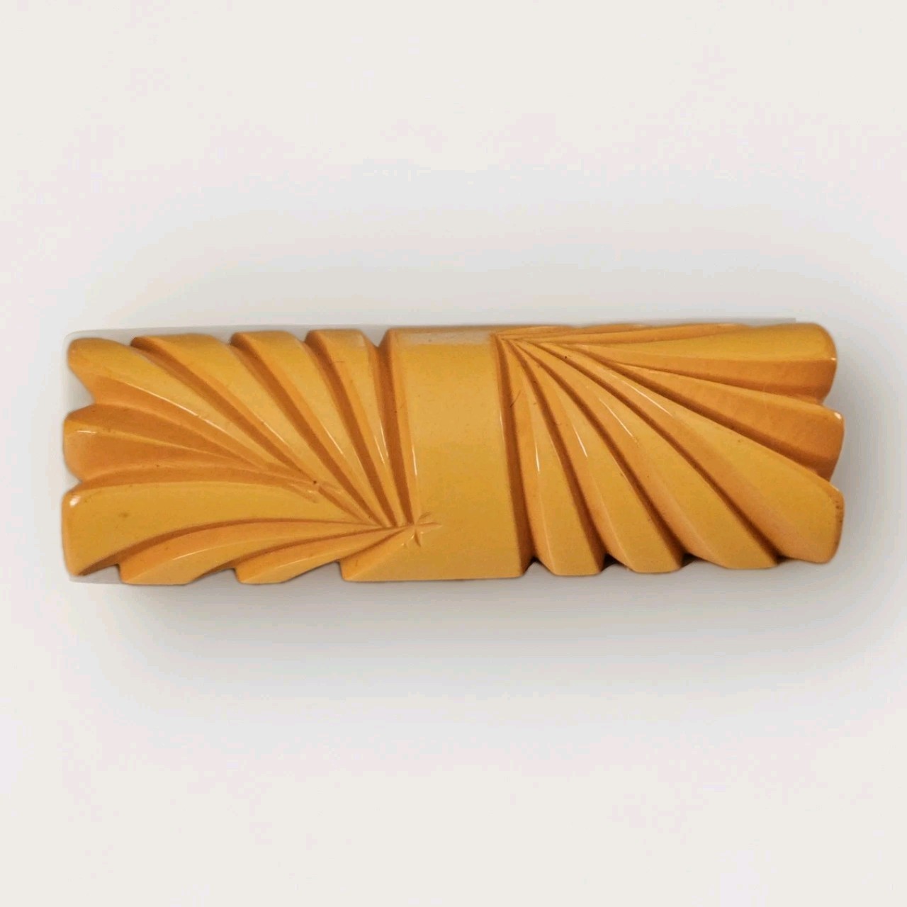 Vintage Butterscotch Bakelite Carved Brooch Art Deco C Clasp Tested w Semichrome