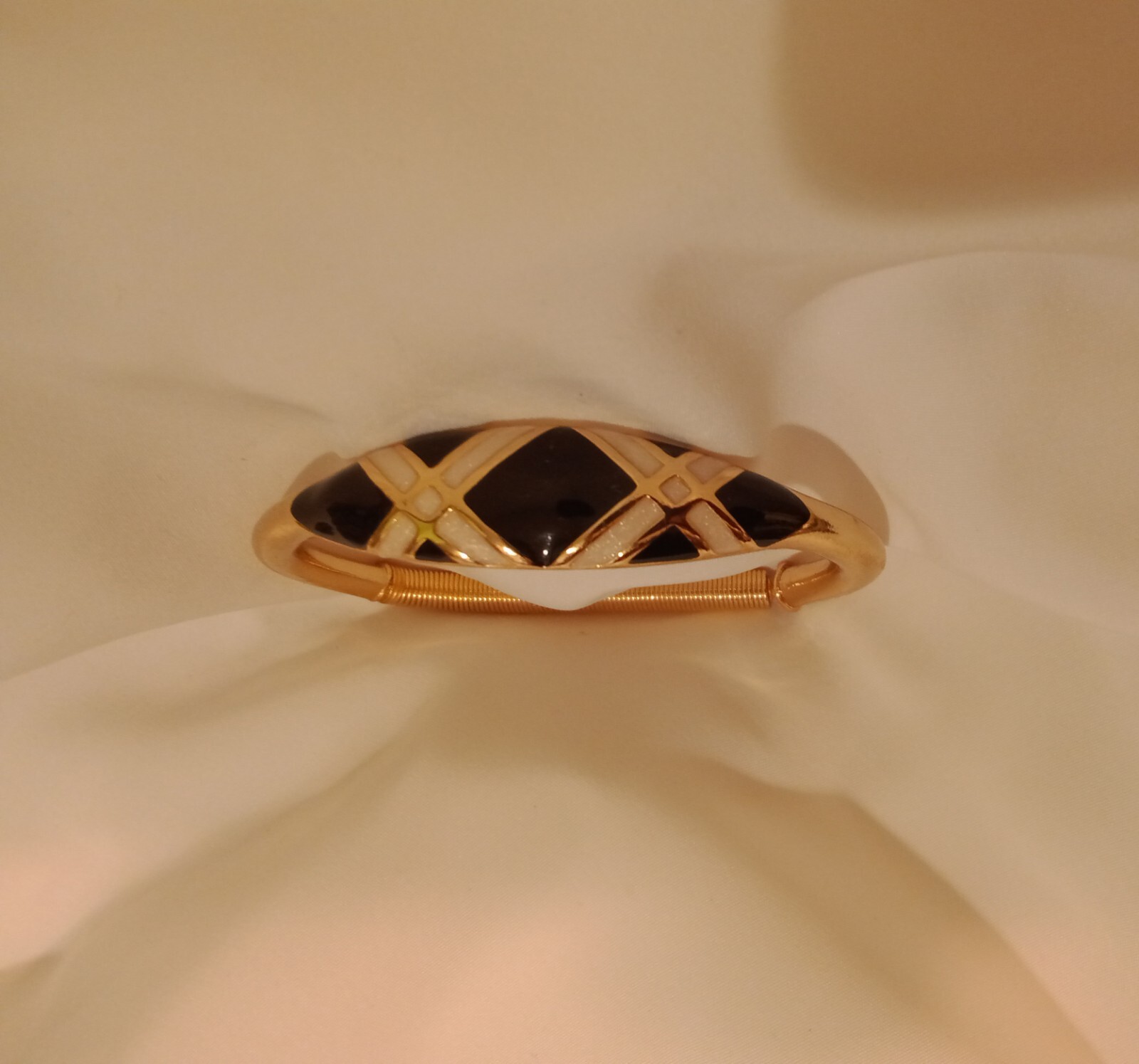 Vintage Orena Paris Bracelet, Goldplate w/ Black & Ivory Enamel, c. ’70s / ’80s