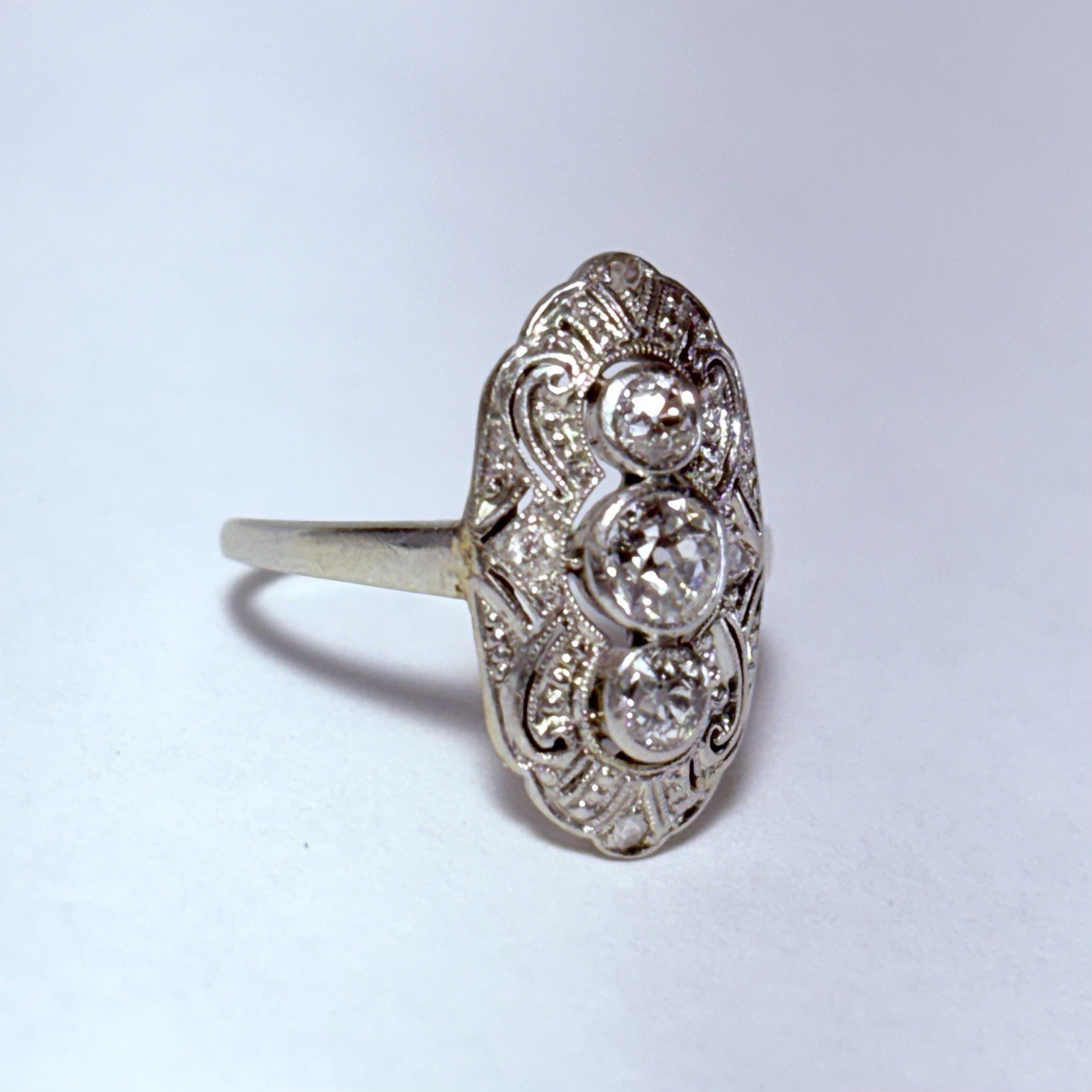 GG Certified 14K Gold .26ctw Old European & Rose Cut Diamond Size 3.75 Ring 2.1g