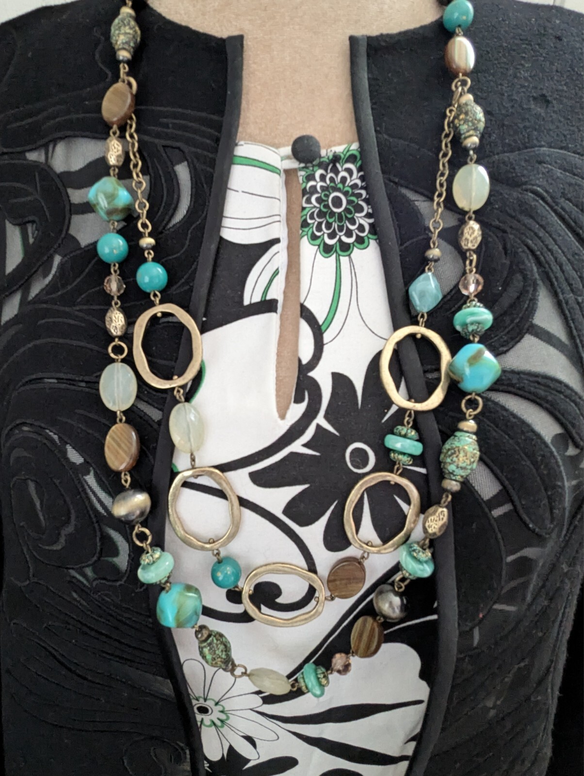 Premier Designs Fringe Bib Layered Necklace Boho Southwestern Signed Jewelry