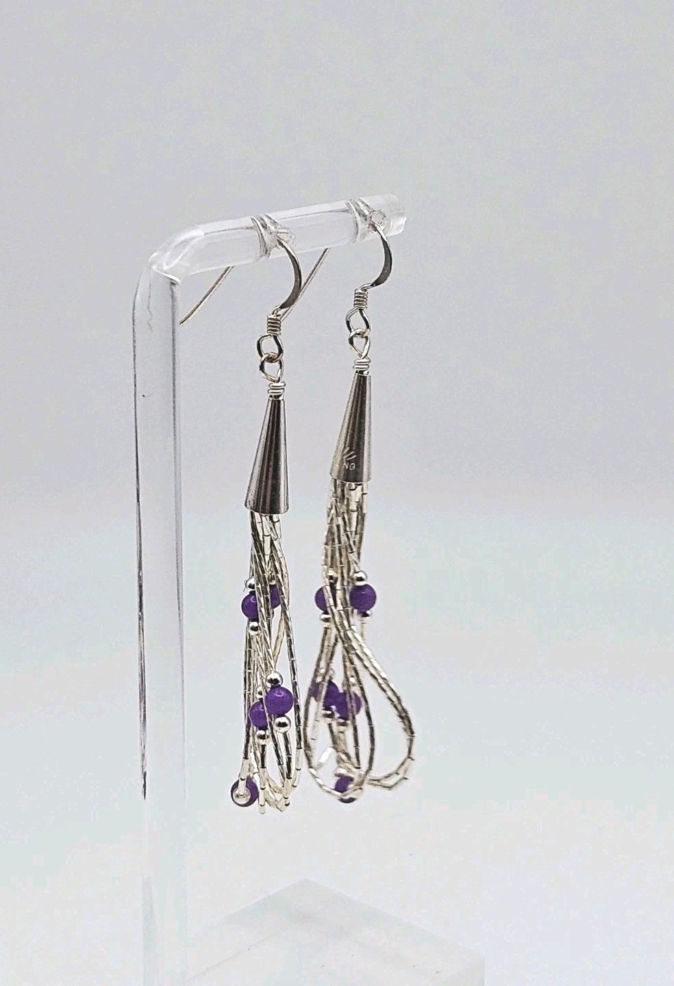 Carolyn Pollack Relios Sterling Silver Amethyst Bead Liquid Slvr Dangle Earrings