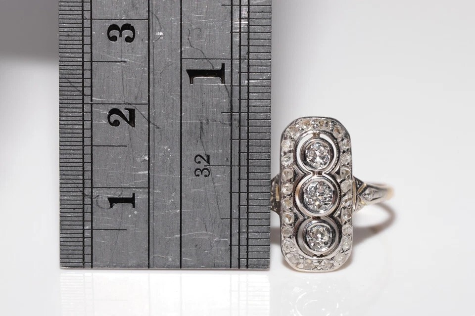 Antique Circa 1920s Art Deco 14k Gold Finish Lab Created Diamond Decorated Ring