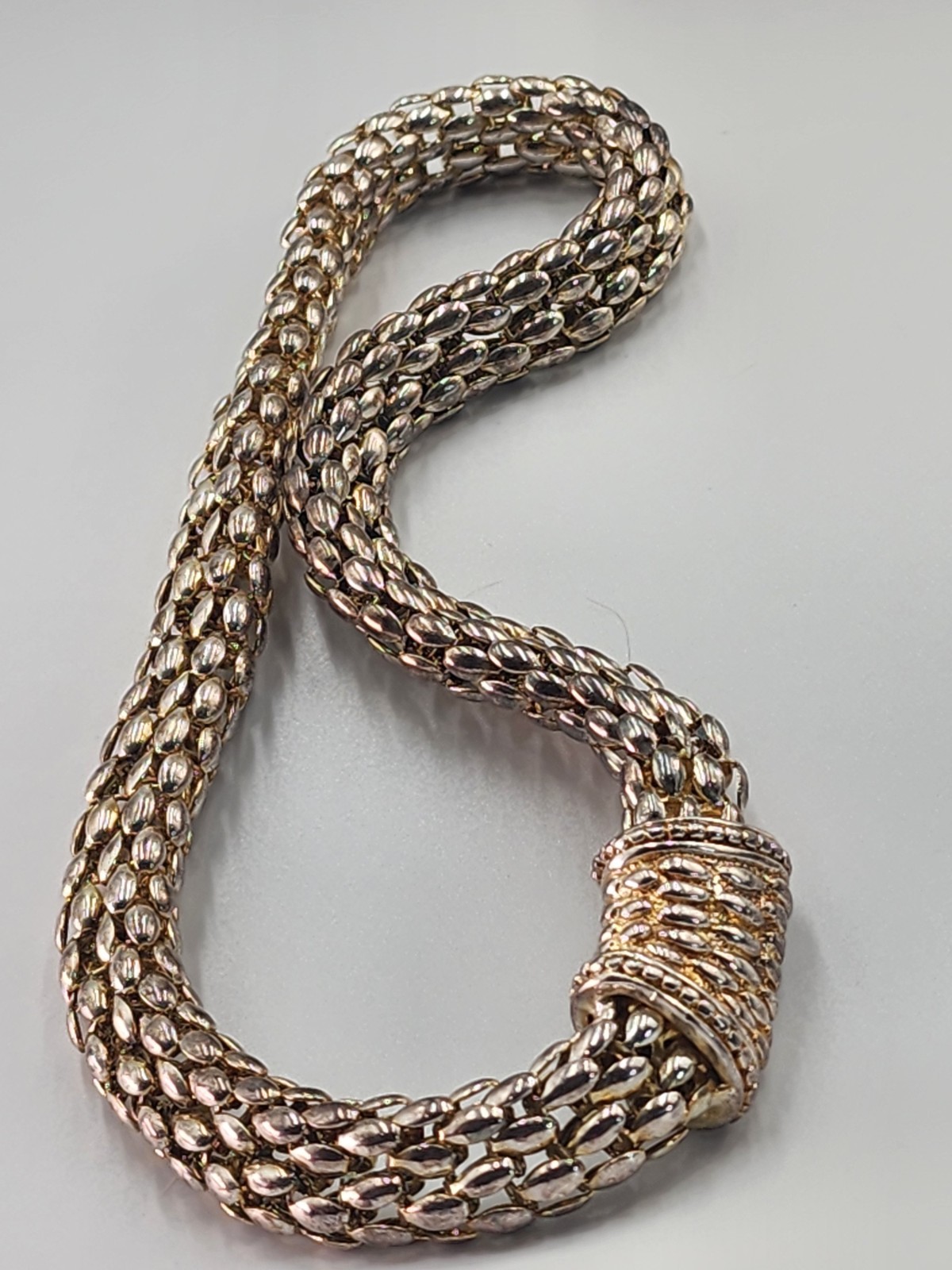 Vintage Popcorn Mesh Snake Scale Chain Necklace 17” Magnetic Front Clasp Read