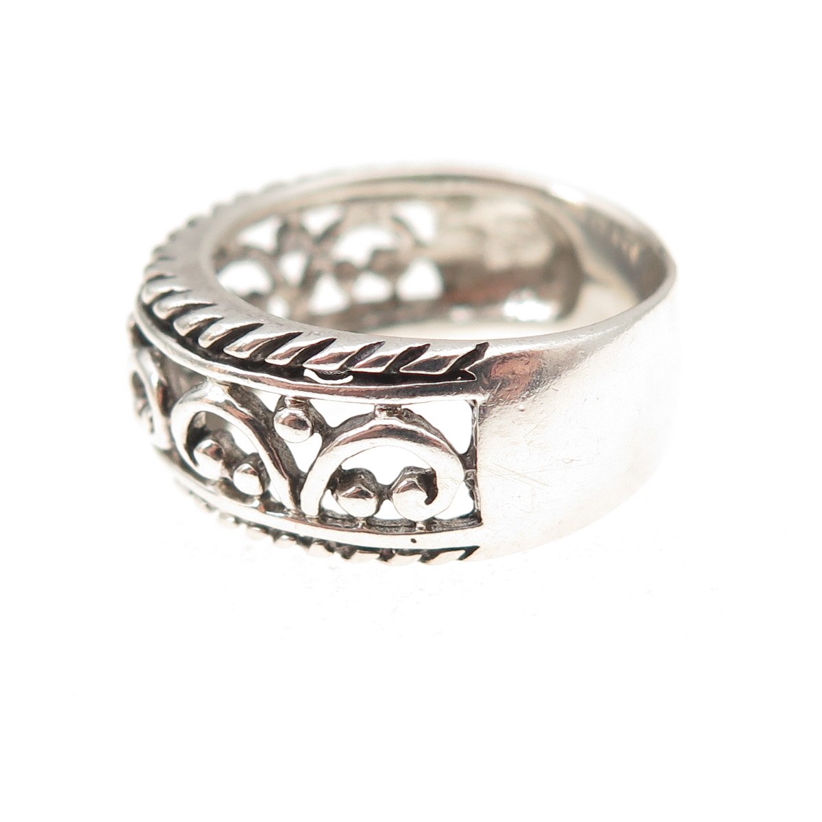925 Sterling Silver Vintage Floral Oxidized Ring Size 7.25