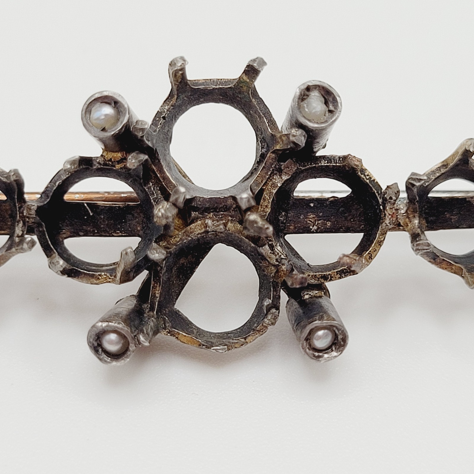 Antique Victorian Era Empty Setting Mounting Jewelry Finding Aged Metal Brooch