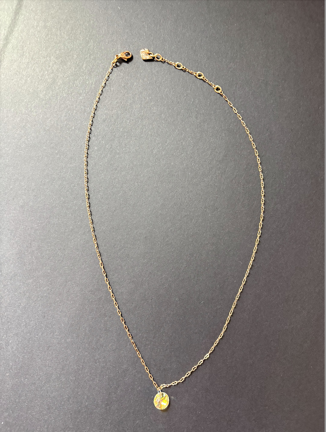 Swarovksi necklace with iridescent pendant on gold chain