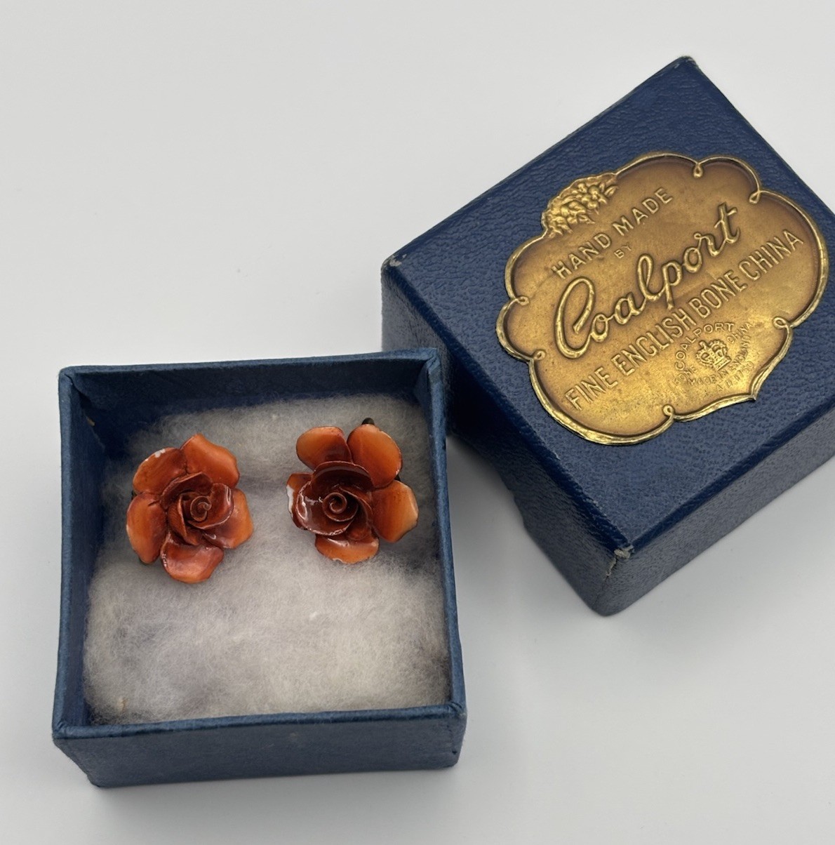 Vintage Coalport Bone China Floral Clip On Earrings Made In England with Box
