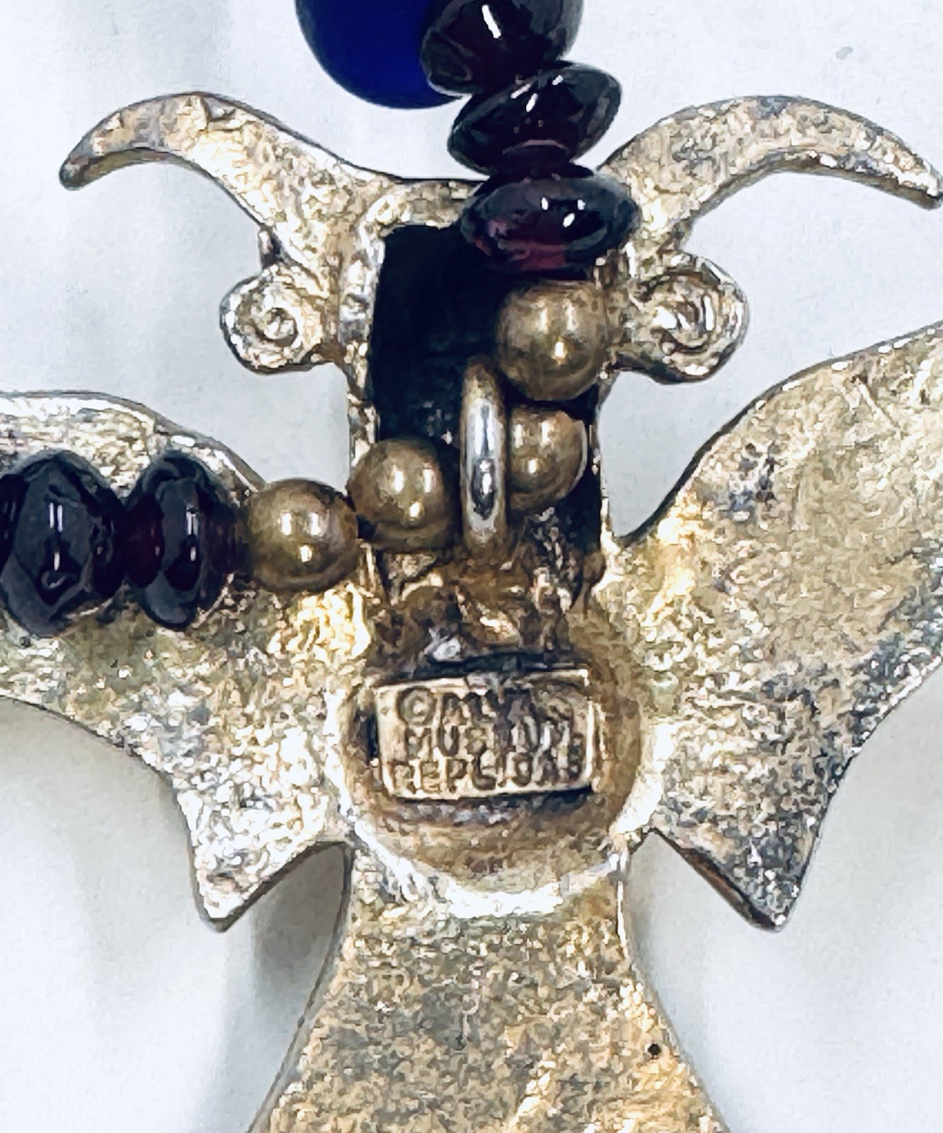 Vintage Alva Museum Reproduction Pre Columbian Lapis Lazuli Eagle Bird Necklace