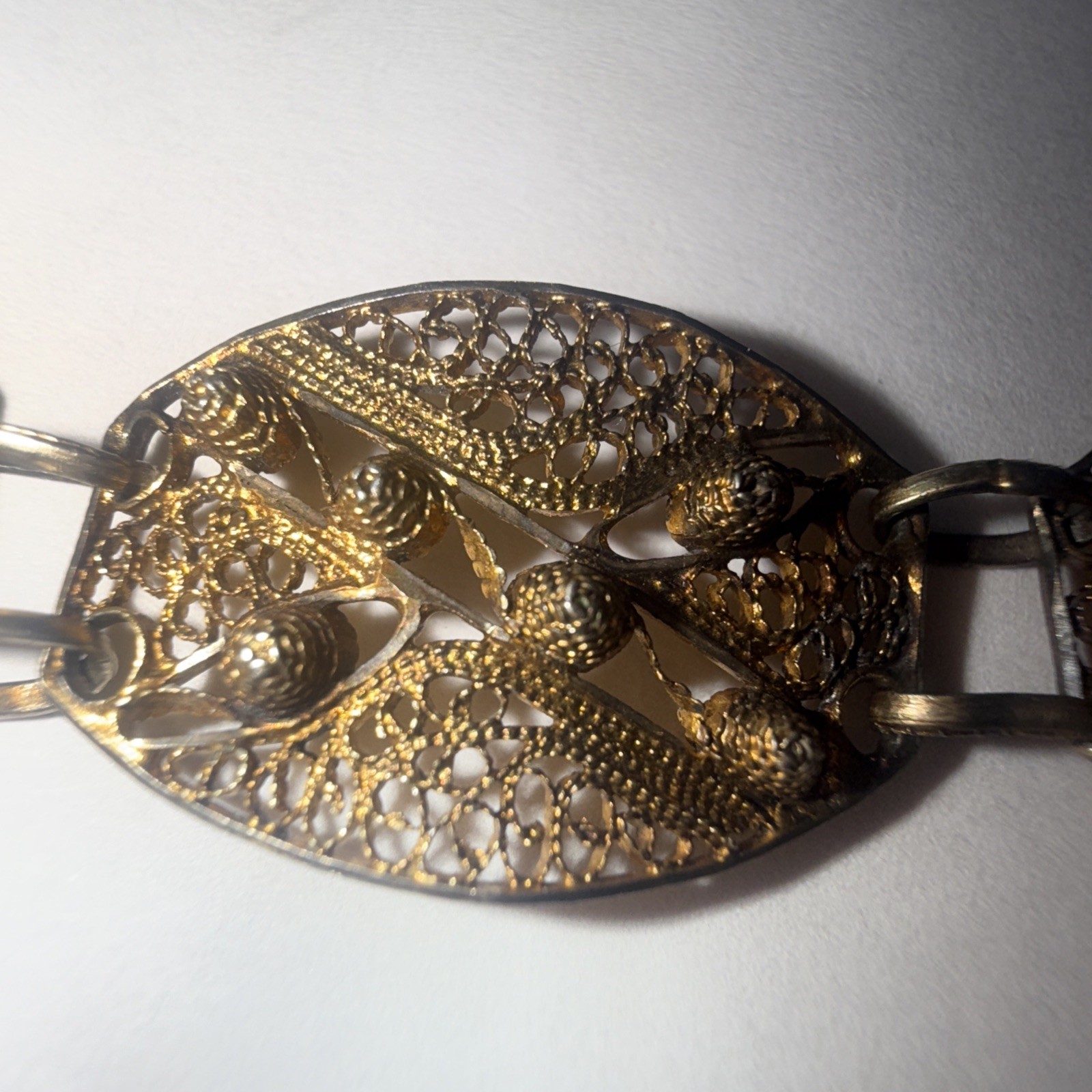 Vitg Sterling Silver Gold-wash Guilloche Enamel Ornate Filigree Panel Bracelet