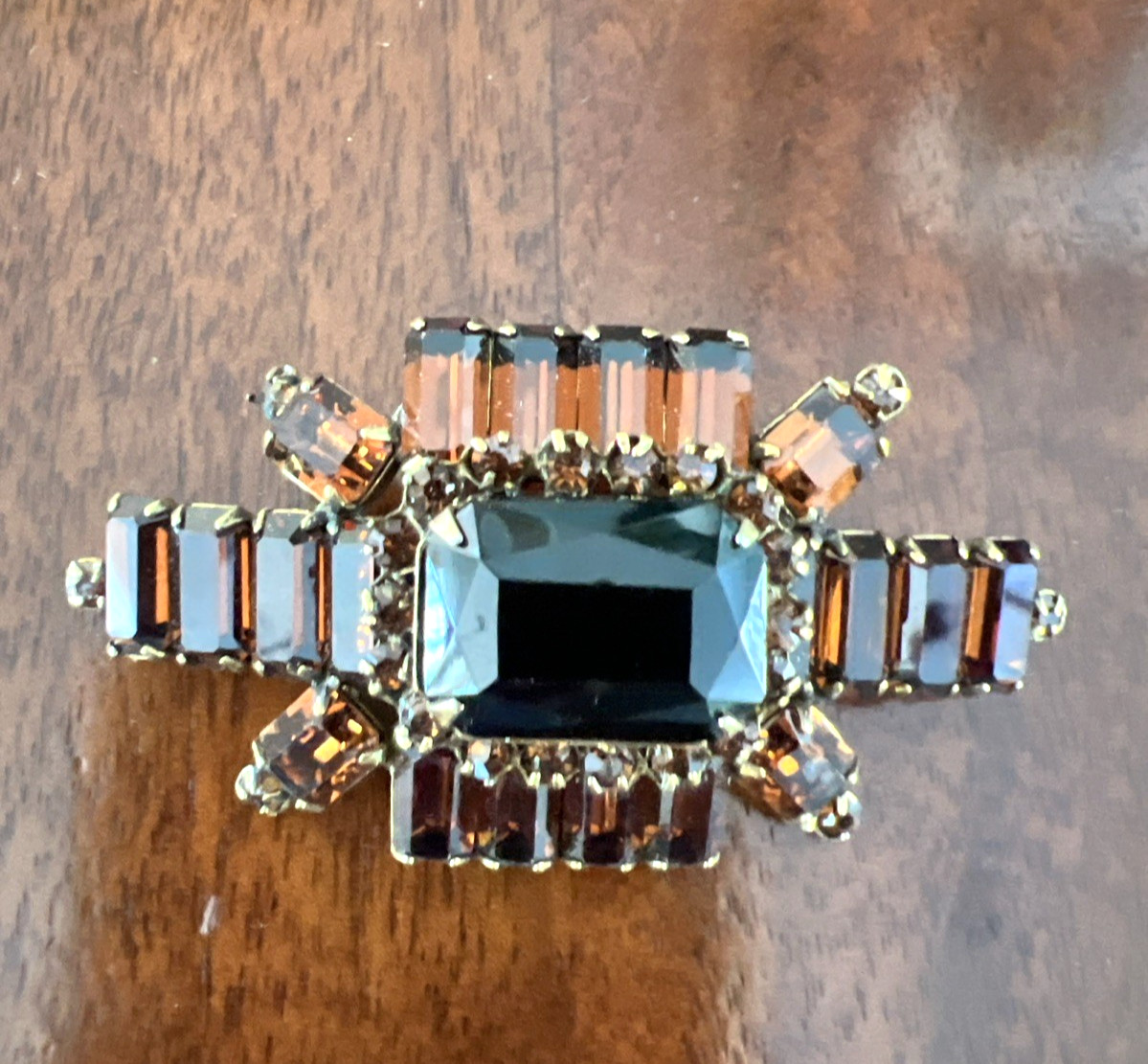 VTG. SIGNED ORIGINAL by ROBERT AMBER RHINESTONE BROOCH / RARE DESIGN