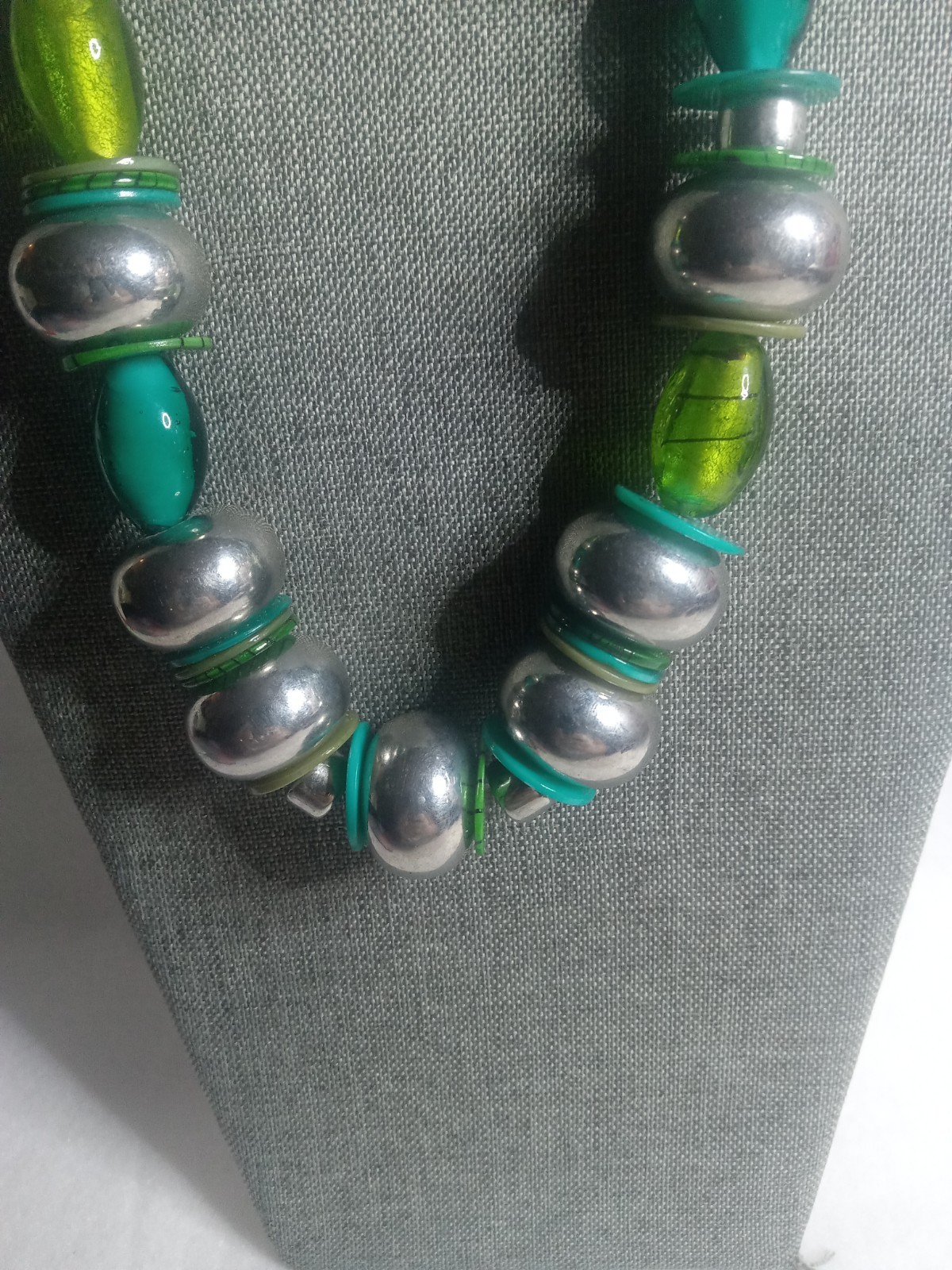 Vintage Chunky Turquoise Silver Beaded Necklace Bold Statement Boho Jewelry Gift